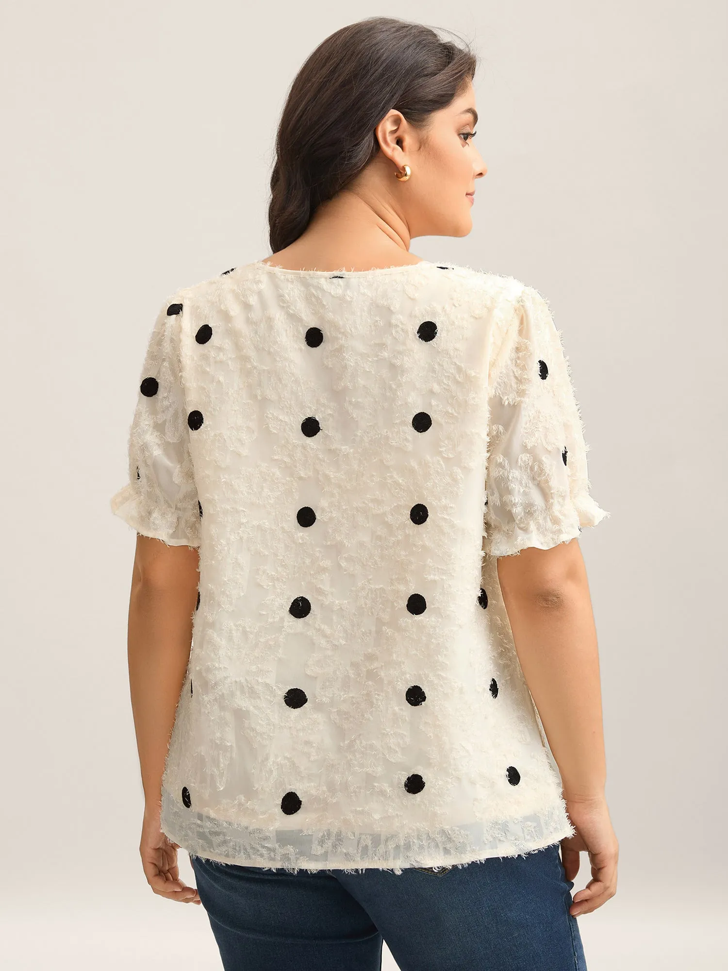 Textured Dots V-Neck Puff Sleeve Blouse sold by Bloomchic product image thumbnail 4