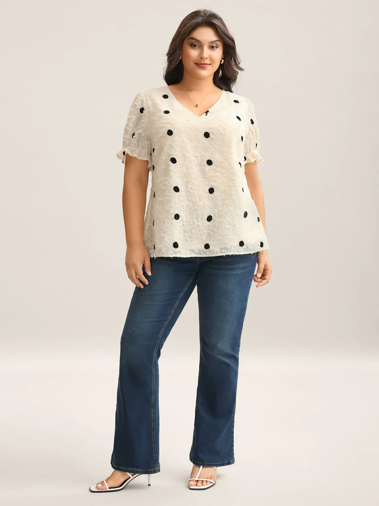 Textured Dots V-Neck Puff Sleeve Blouse sold by Bloomchic product image thumbnail 3