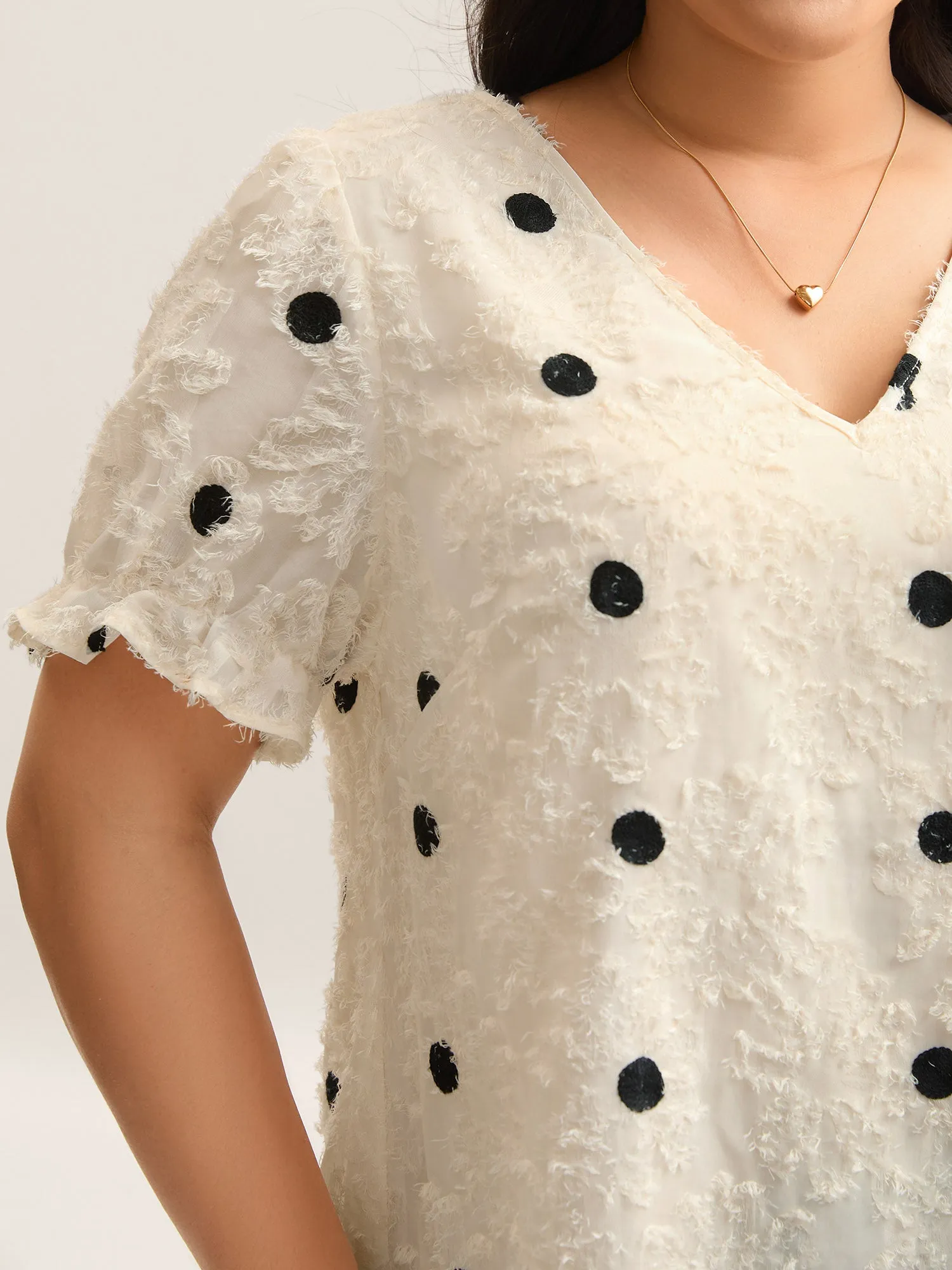 Textured Dots V-Neck Puff Sleeve Blouse sold by Bloomchic product image thumbnail 2