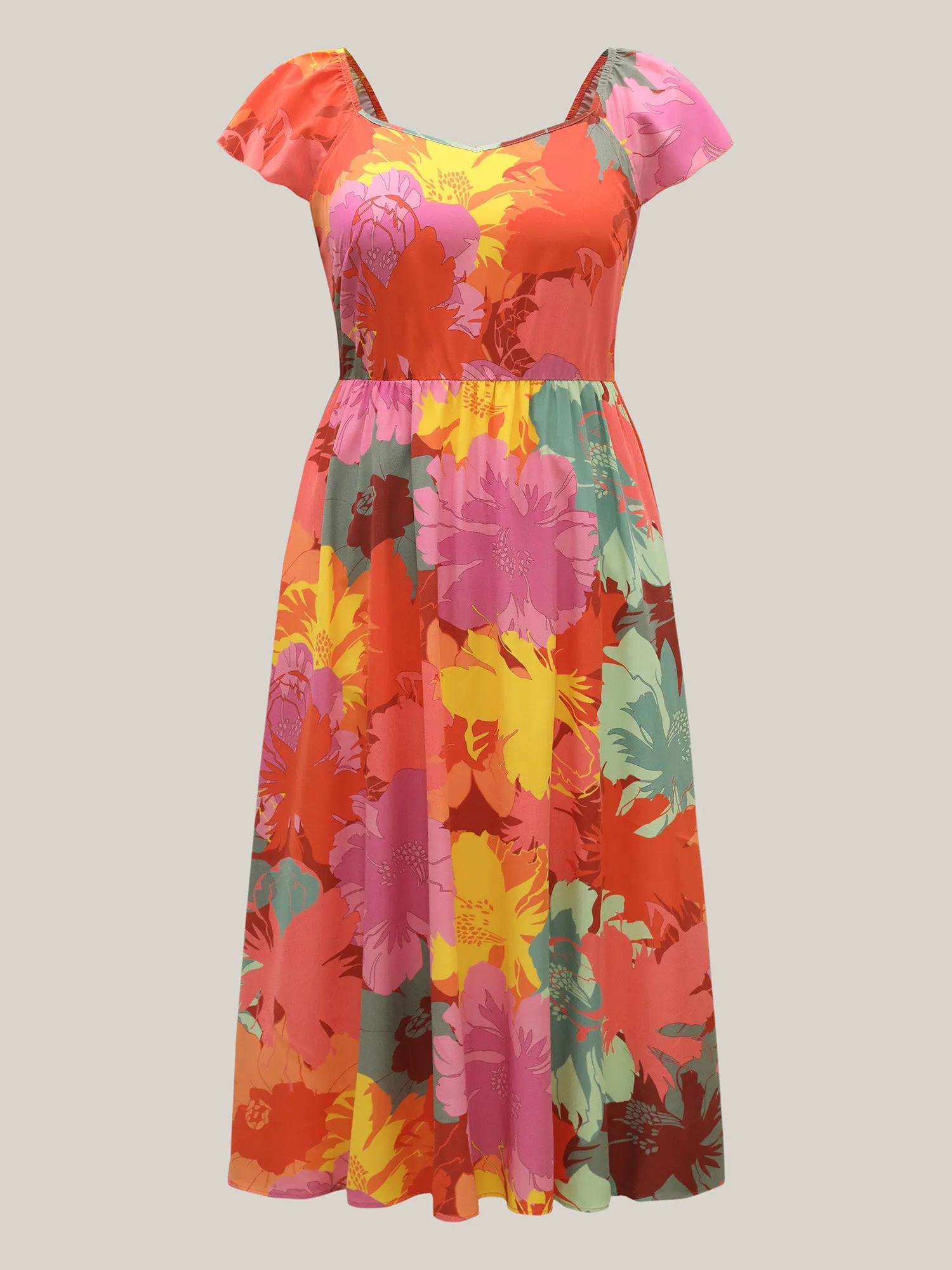 Colorful Large Flower Print Pockets Midi Dress sold by Bloomchic product image thumbnail 5