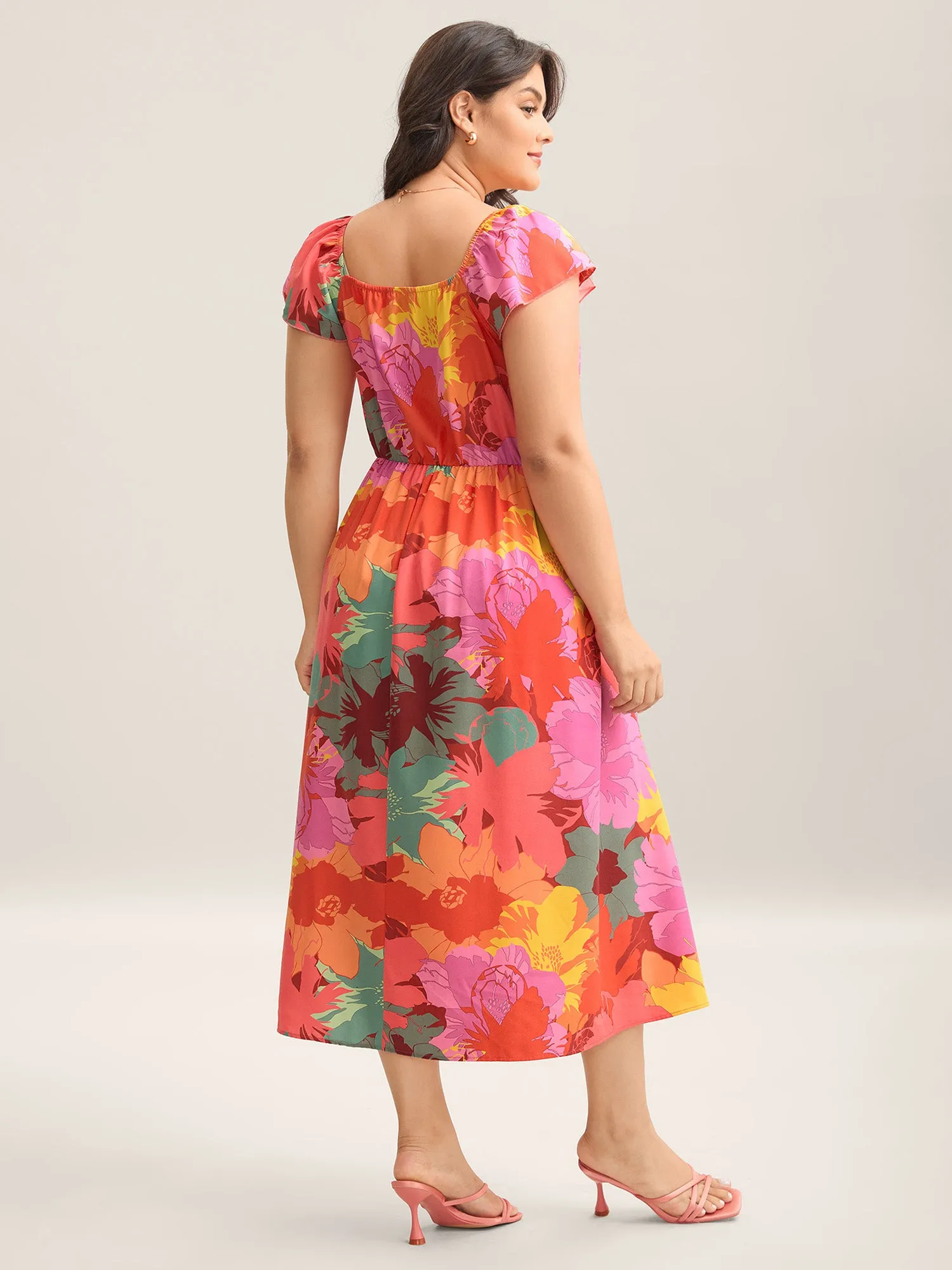 Colorful Large Flower Print Pockets Midi Dress sold by Bloomchic product image thumbnail 4