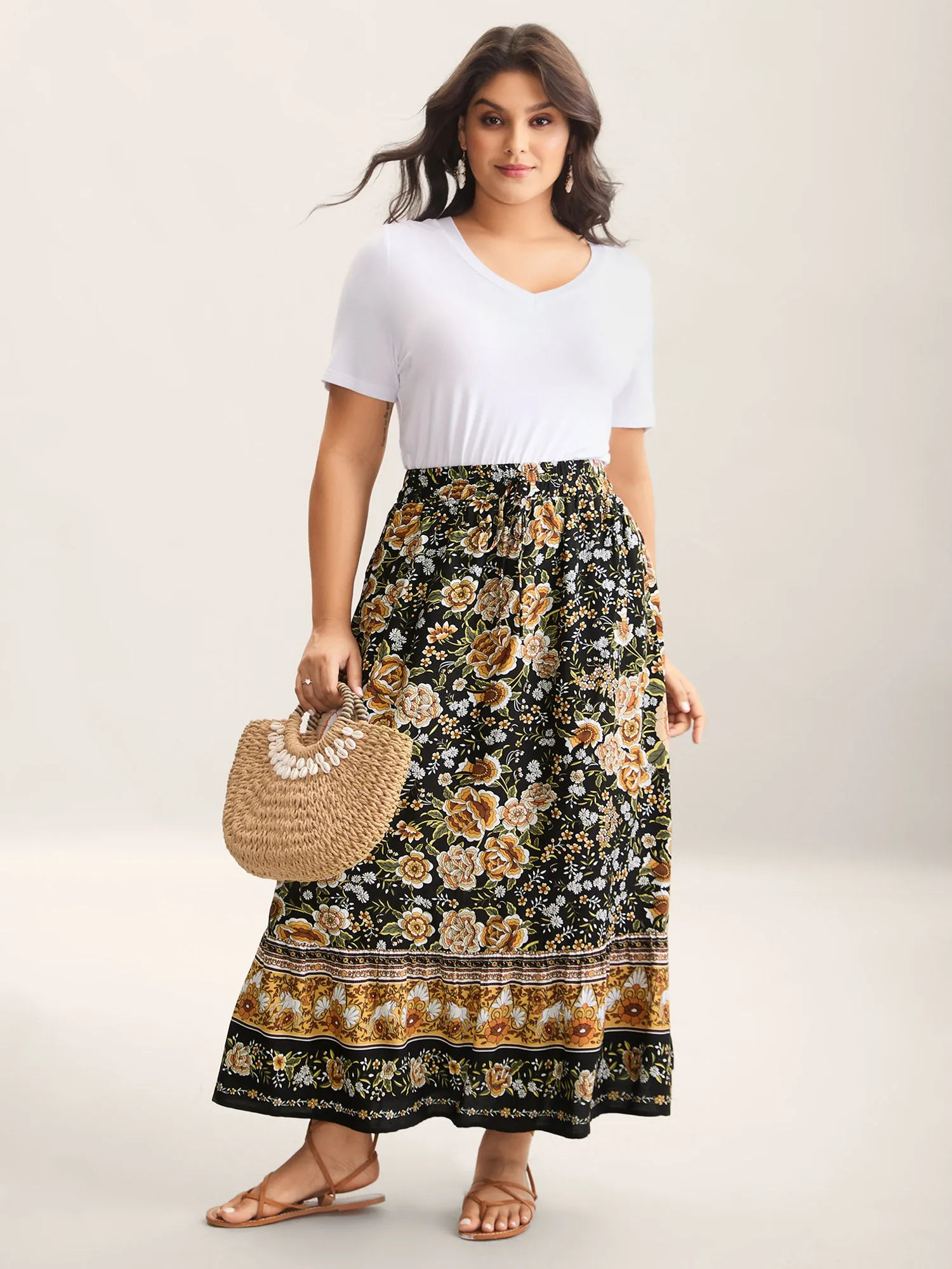 Boho Floral Print Drawstring Maxi Dress sold by Bloomchic product image thumbnail 2