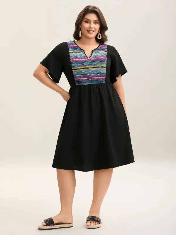 Colorful Stripes Textured Pockets Midi Dress sold by Bloomchic