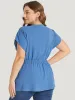 Solid Drawstring Notched Batwing Sleeve Button Up Blouse sold by Bloomchic