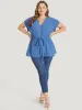 Solid Drawstring Notched Batwing Sleeve Button Up Blouse sold by Bloomchic