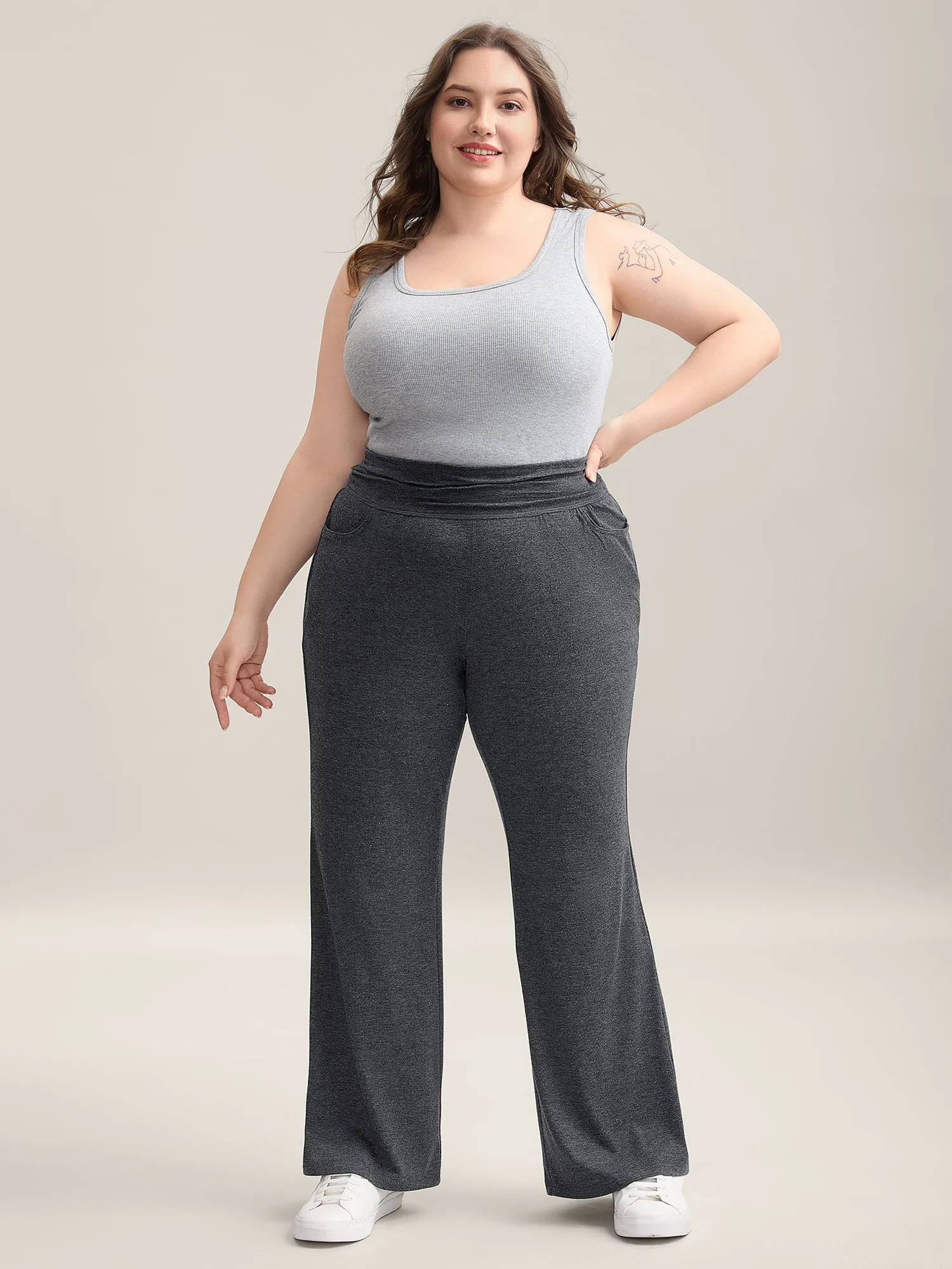 Folding Waist Plain Bootcut Pants sold by Bloomchic product image thumbnail 3