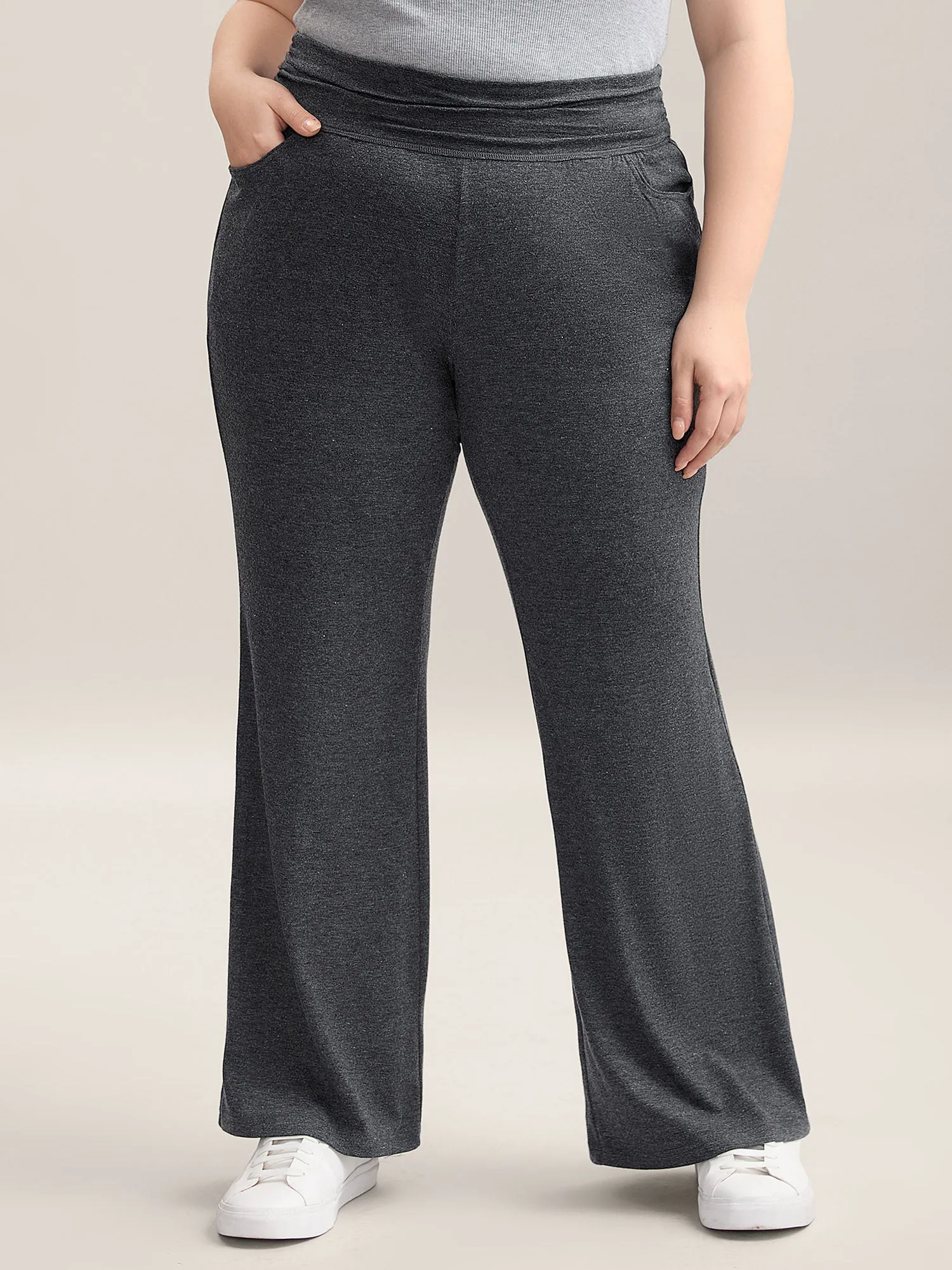 Folding Waist Plain Bootcut Pants sold by Bloomchic