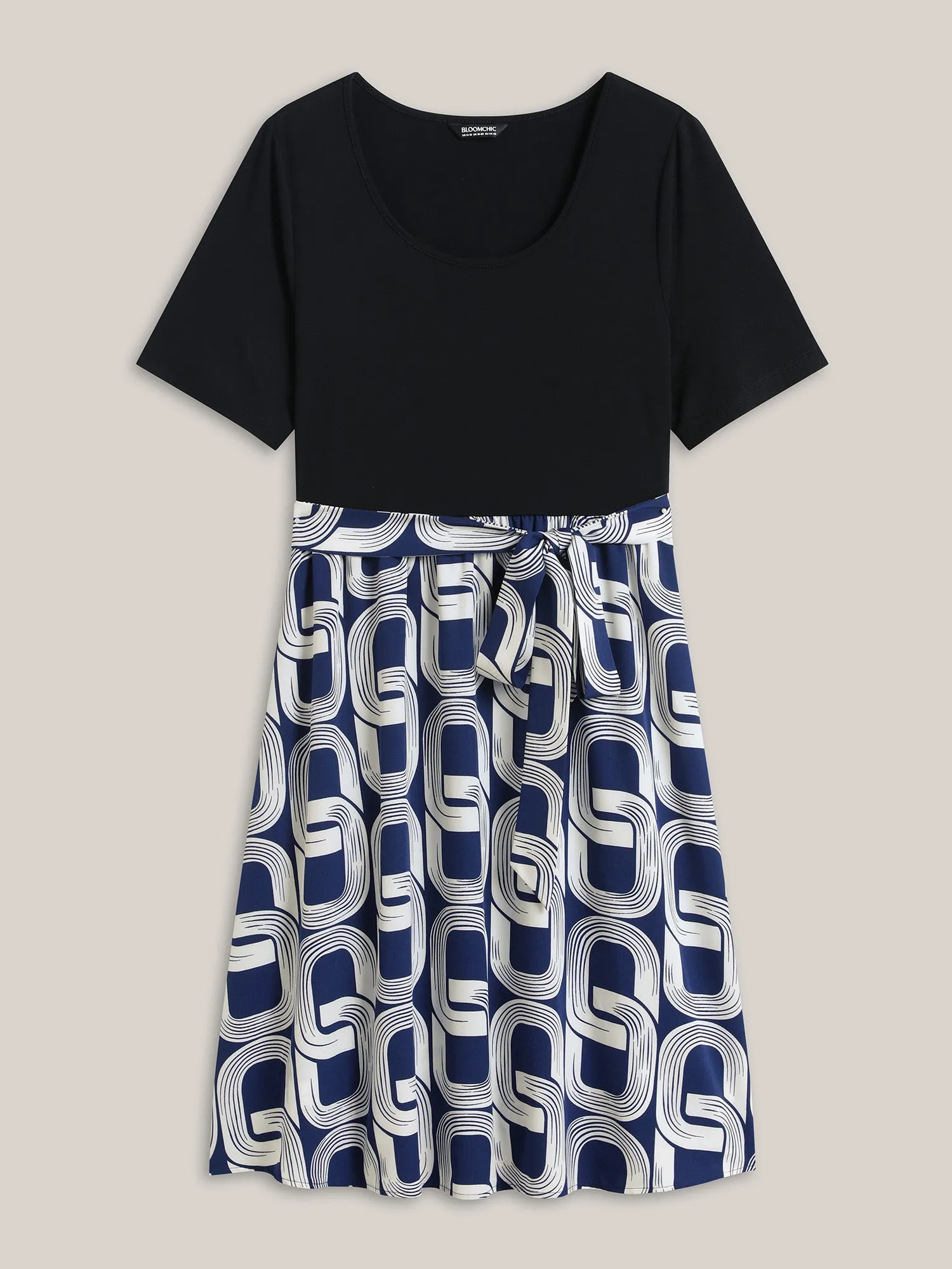 Abstract Pattern Color Contrast Belted Midi Dress sold by Bloomchic product image thumbnail 5