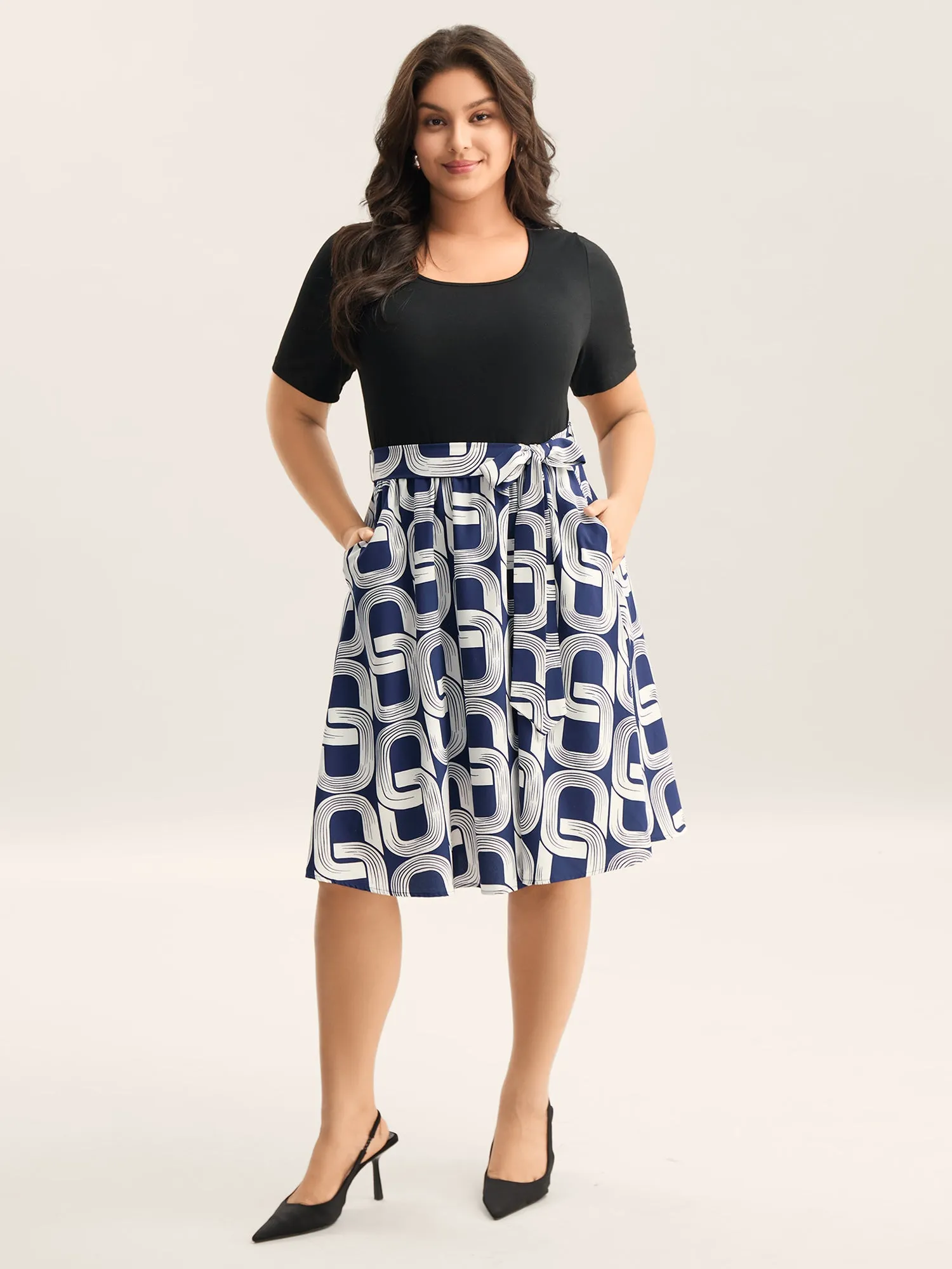 Abstract Pattern Color Contrast Belted Midi Dress sold by Bloomchic product image thumbnail 3