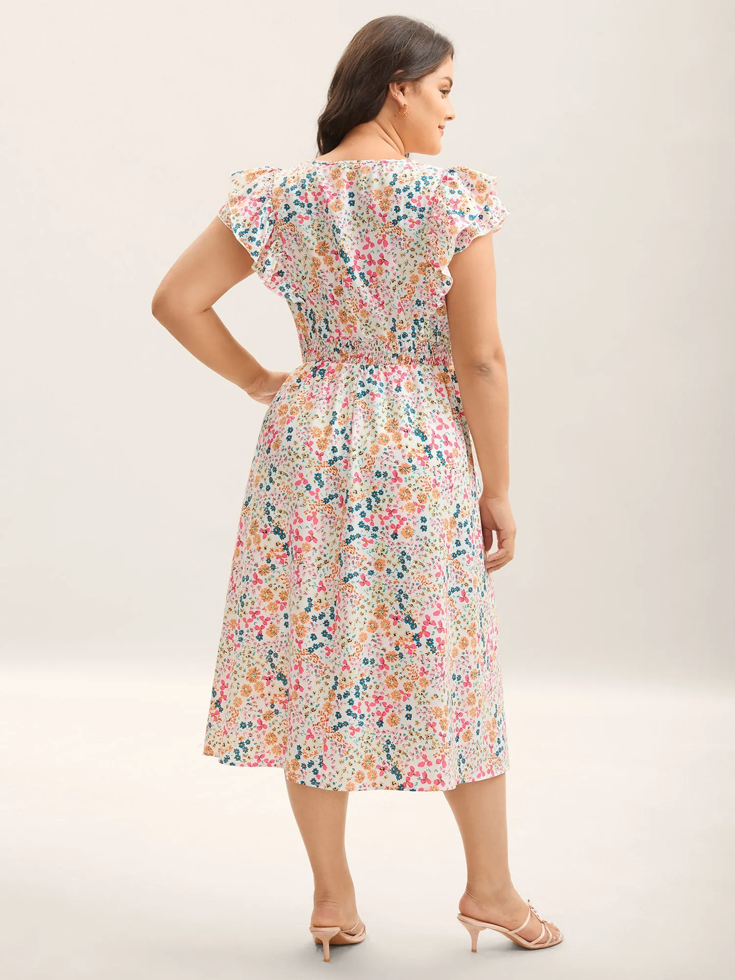 Sweet Floral Print Lace Neck Midi Dress sold by Bloomchic product image thumbnail 4