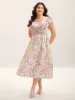 Sweet Floral Print Lace Neck Midi Dress sold by Bloomchic