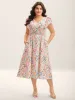 Sweet Floral Print Lace Neck Midi Dress sold by Bloomchic