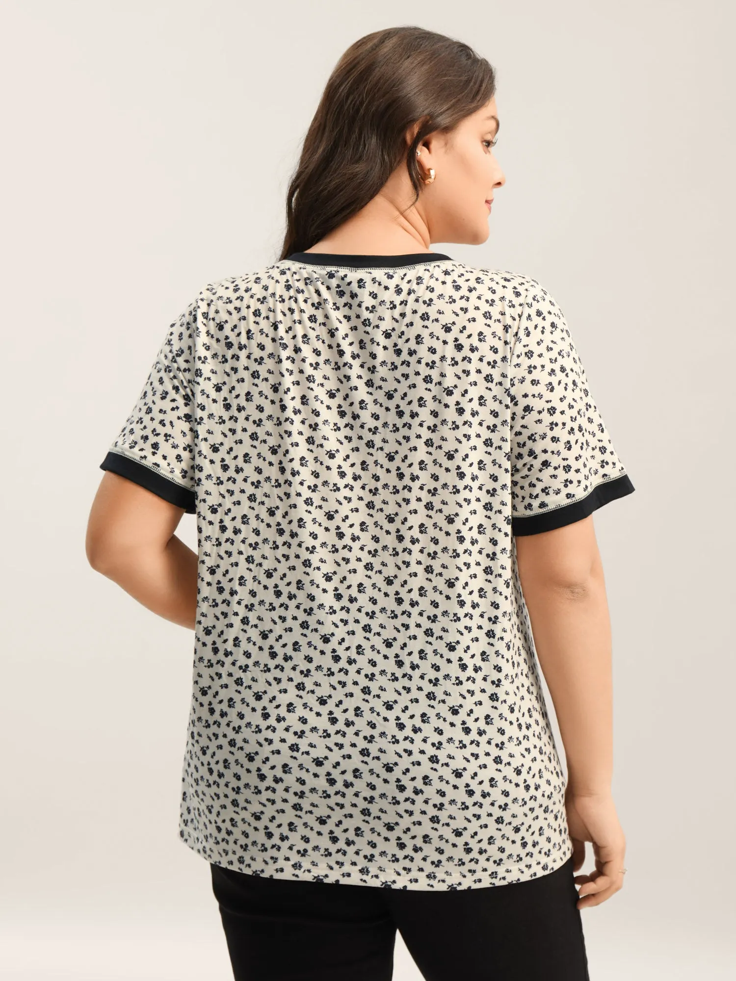 Stretchy Delicate Floral Print Contrast T-Shirt sold by Bloomchic product image thumbnail 3
