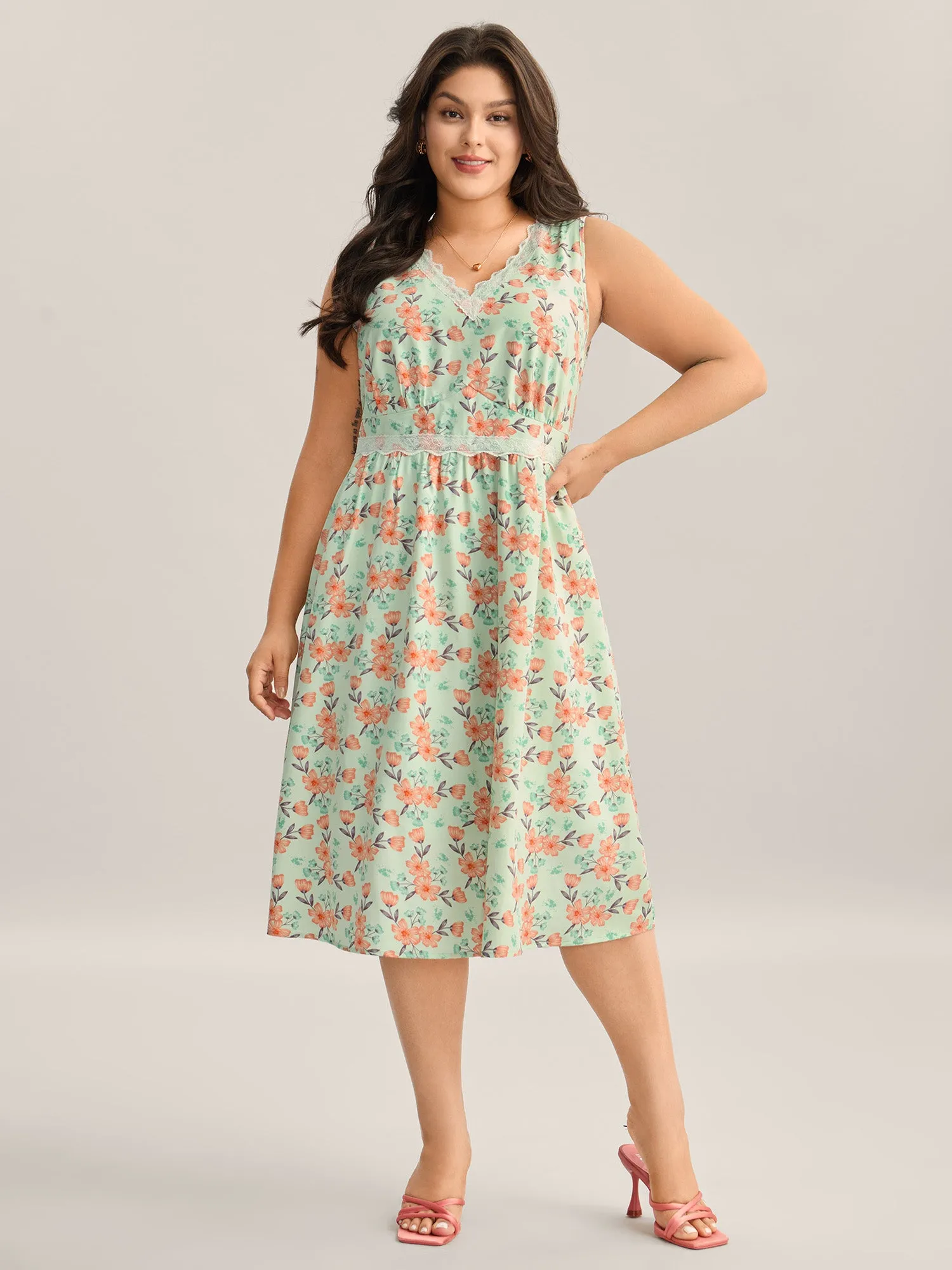Breezy Floral Print Lace Trim Midi Dress sold by Bloomchic product image thumbnail 2