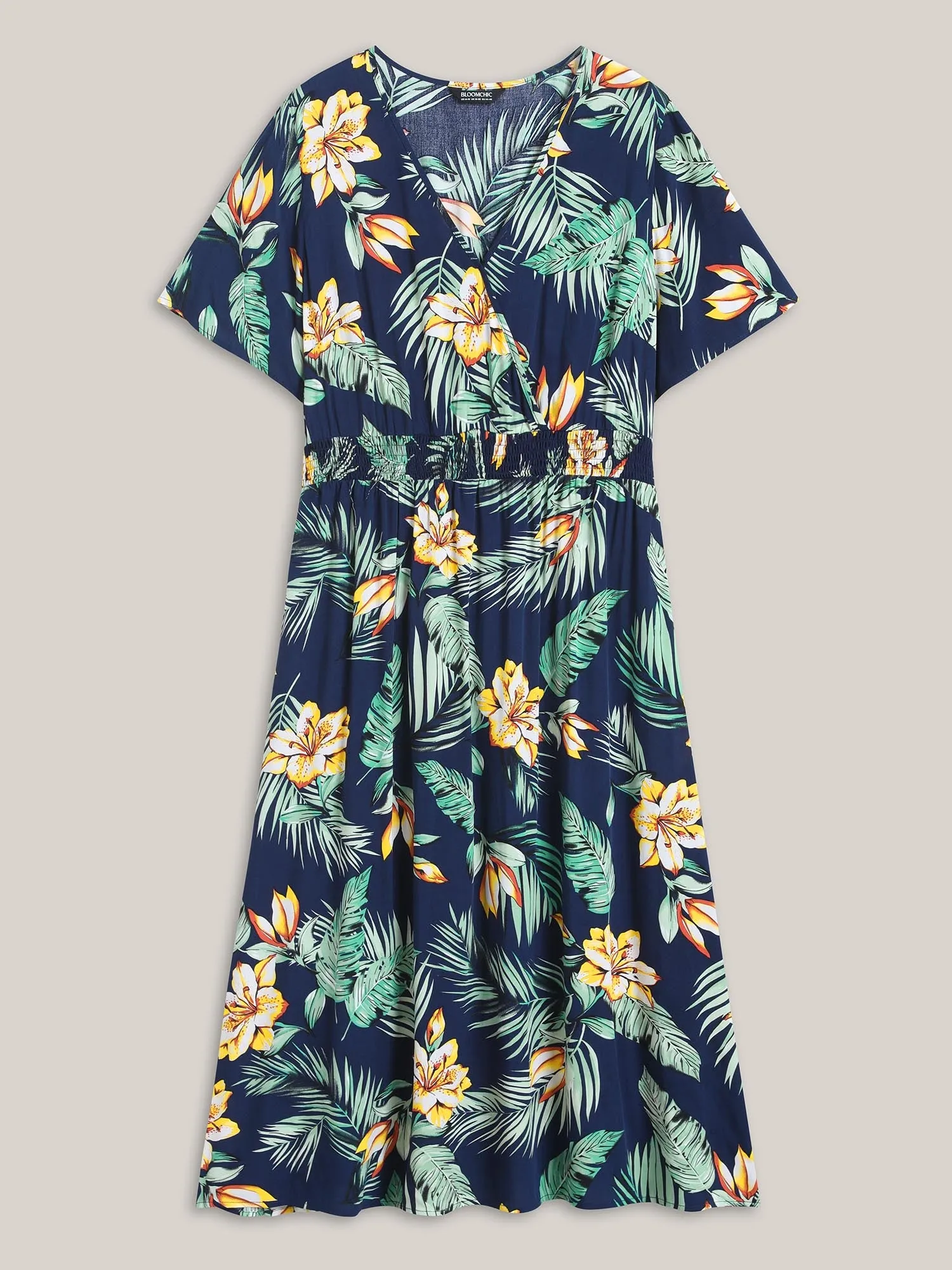 Tropical Floral Print Shirred Waist Midi Dress sold by Bloomchic product image thumbnail 5