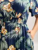 Tropical Floral Print Shirred Waist Midi Dress sold by Bloomchic