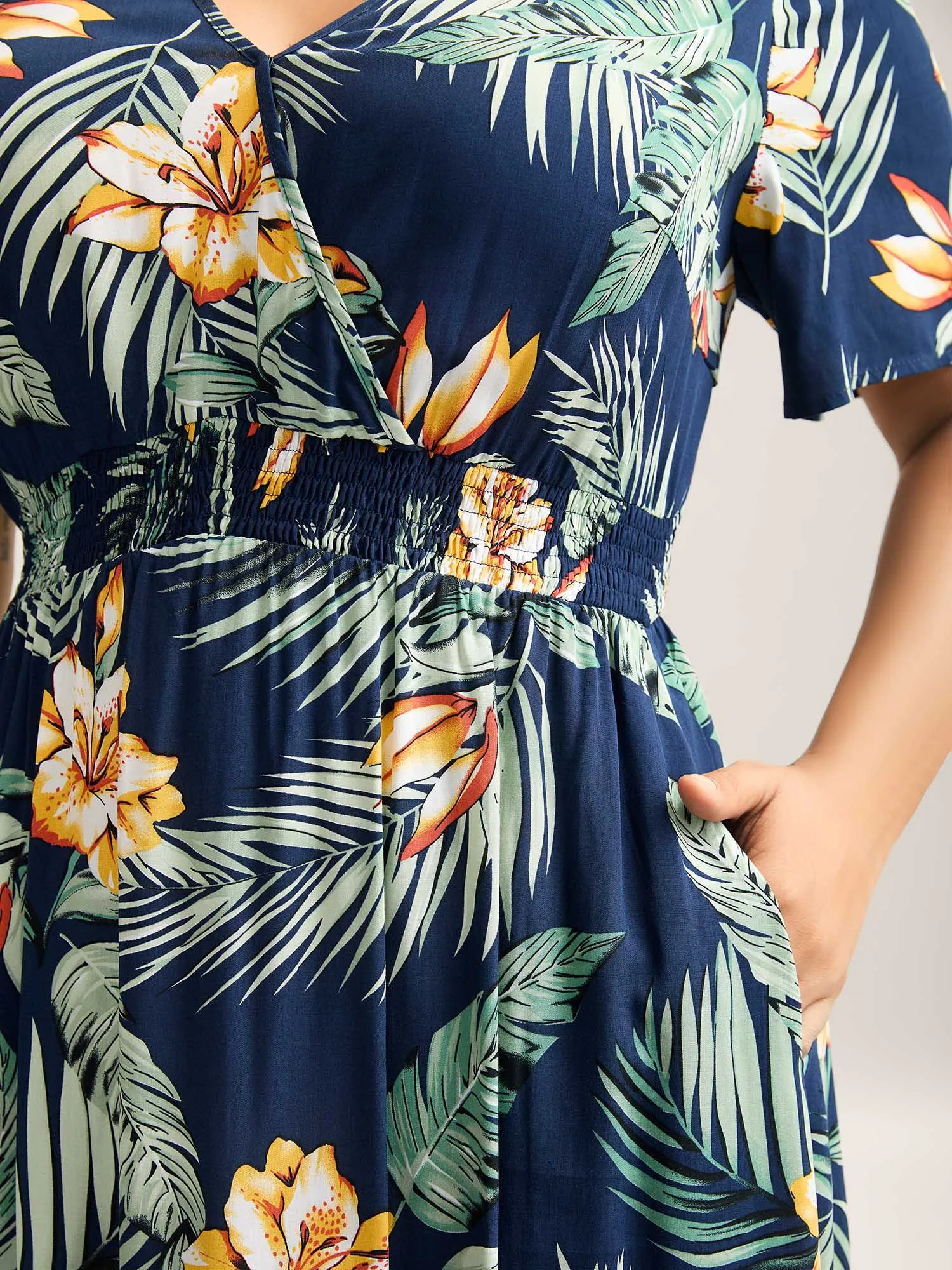 Tropical Floral Print Shirred Waist Midi Dress sold by Bloomchic product image thumbnail 2