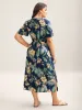 Tropical Floral Print Shirred Waist Midi Dress sold by Bloomchic