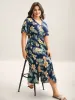 Tropical Floral Print Shirred Waist Midi Dress sold by Bloomchic