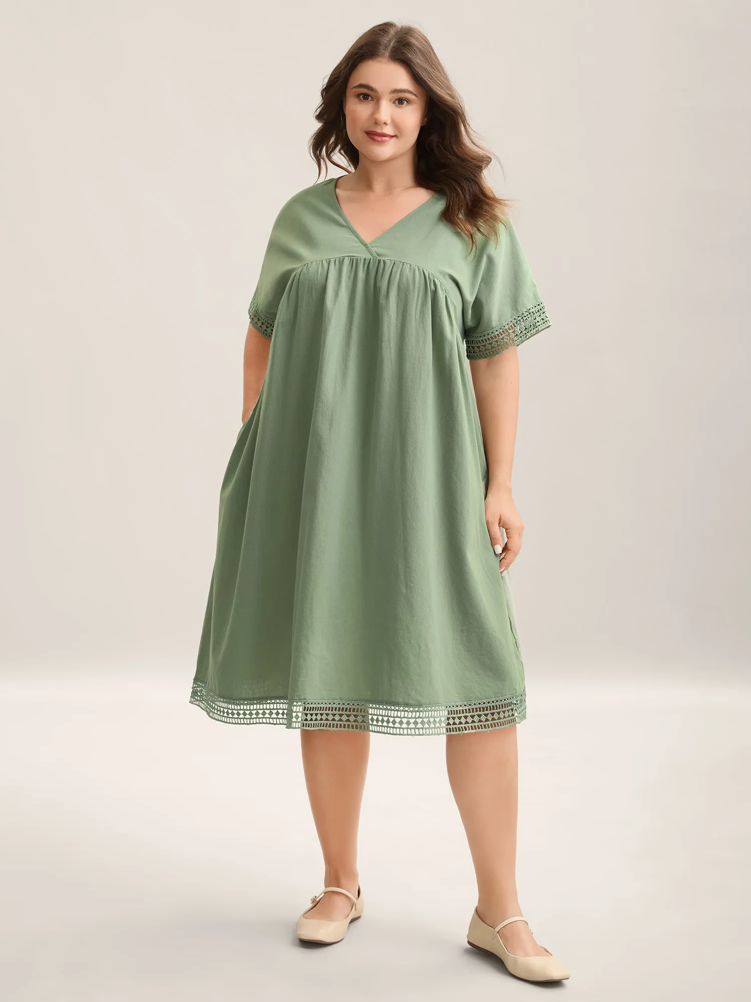Pure Cotton Lace Trim Sleeve Midi Dress sold by Bloomchic product image thumbnail 3