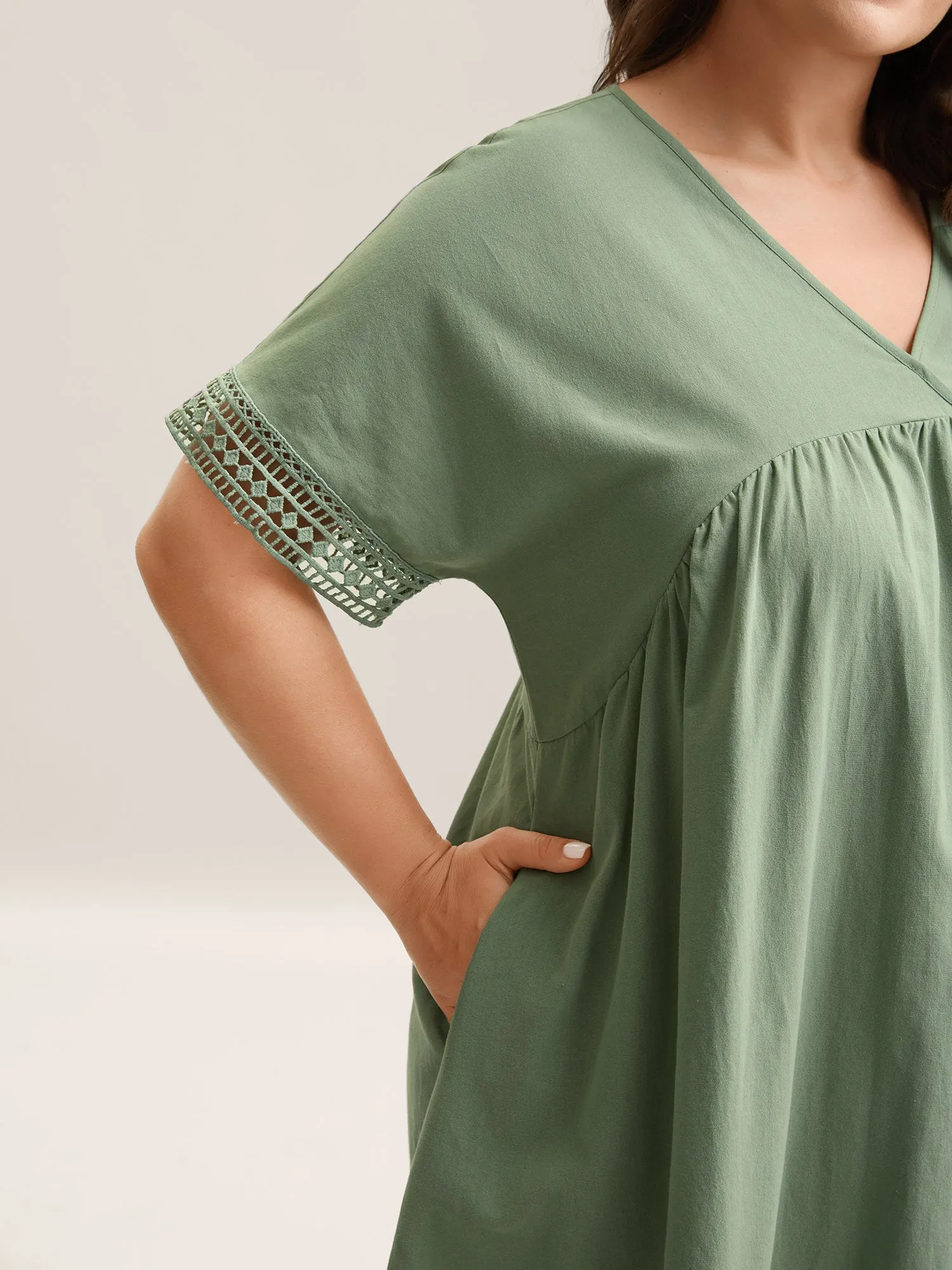Pure Cotton Lace Trim Sleeve Midi Dress sold by Bloomchic product image thumbnail 2