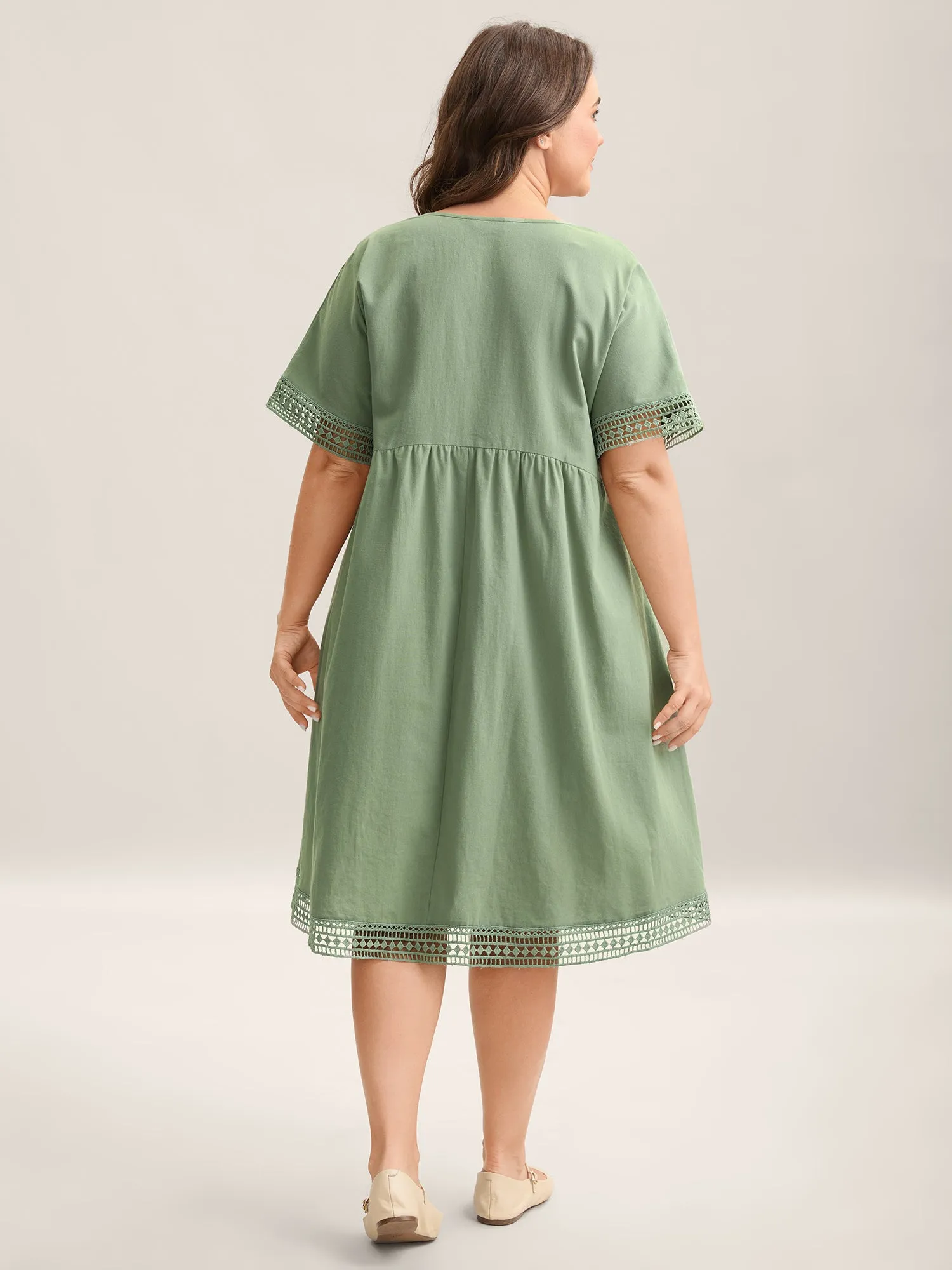 Pure Cotton Lace Trim Sleeve Midi Dress sold by Bloomchic product image thumbnail 4