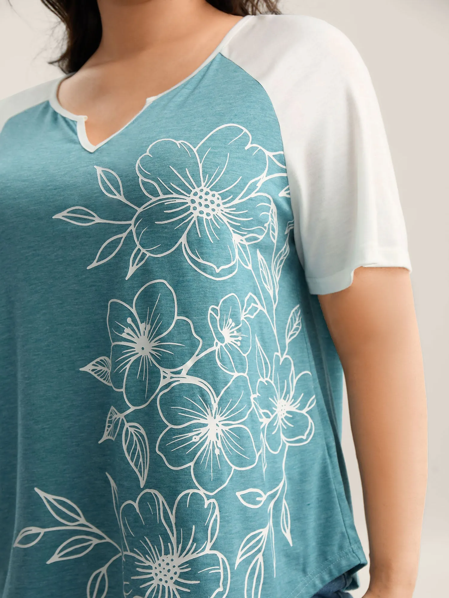 Supersoft Heather Split Neck T-Shirt sold by Bloomchic