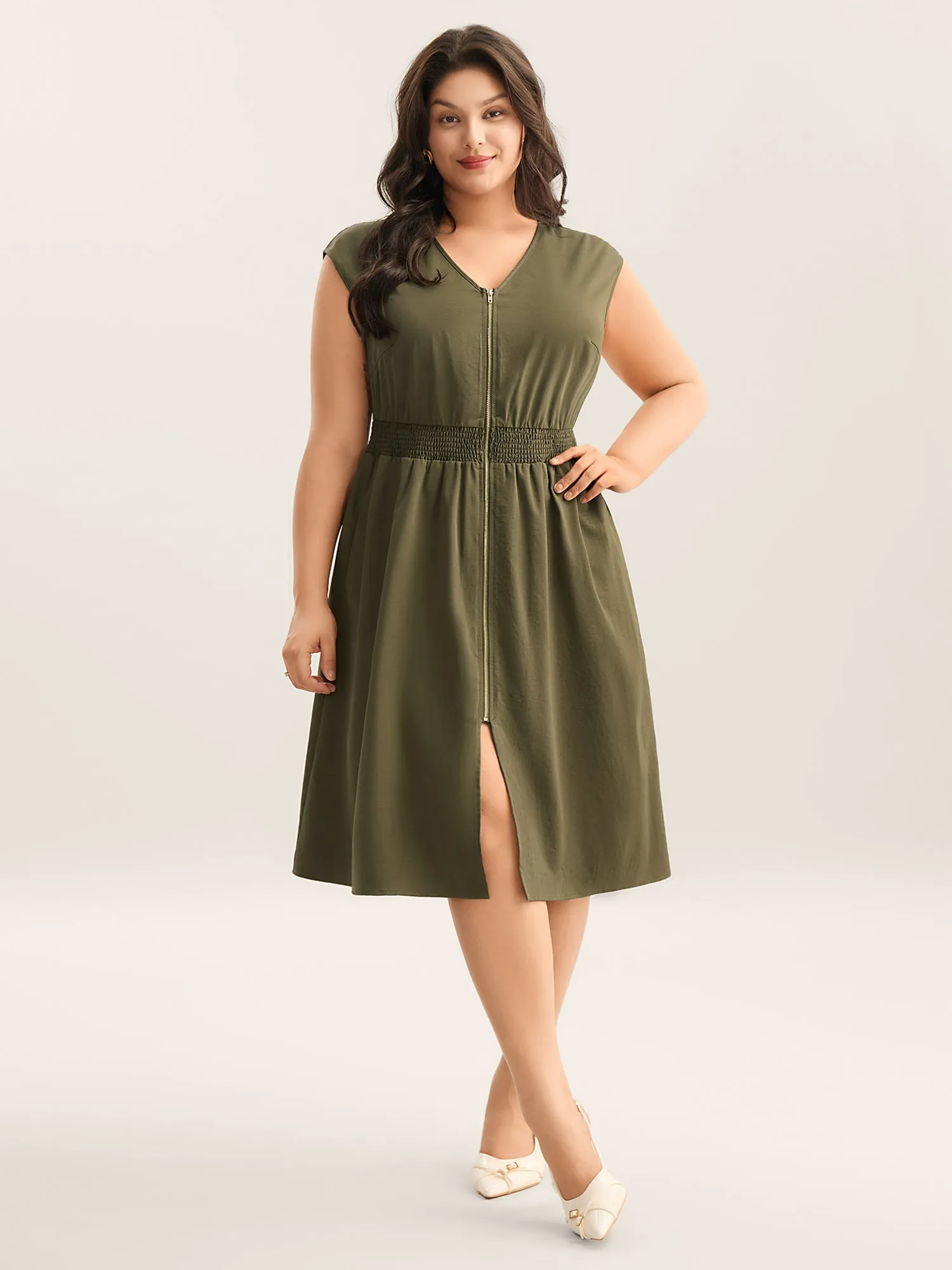 Zipper Front Woven A-Line Midi Skirt sold by Bloomchic product image thumbnail 3