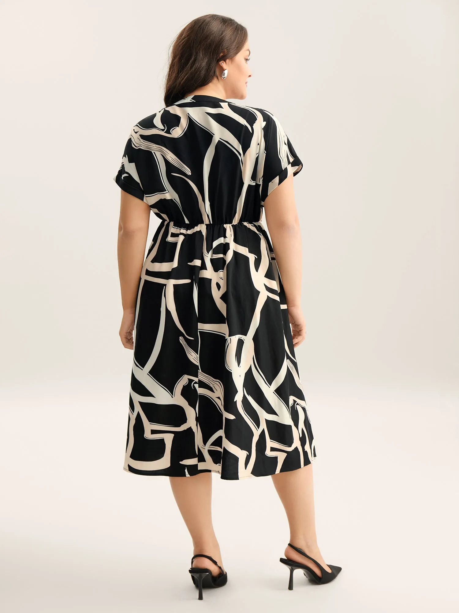 Abstract Print Ribbon Collar Midi Dress sold by Bloomchic product image thumbnail 4