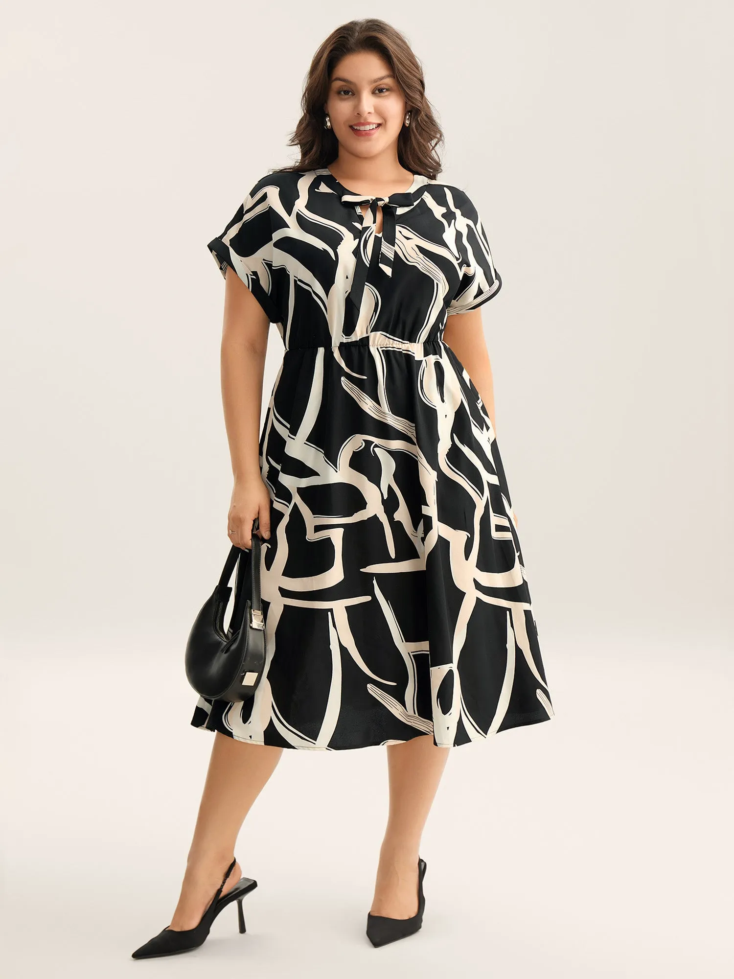 Abstract Print Ribbon Collar Midi Dress sold by Bloomchic product image thumbnail 2