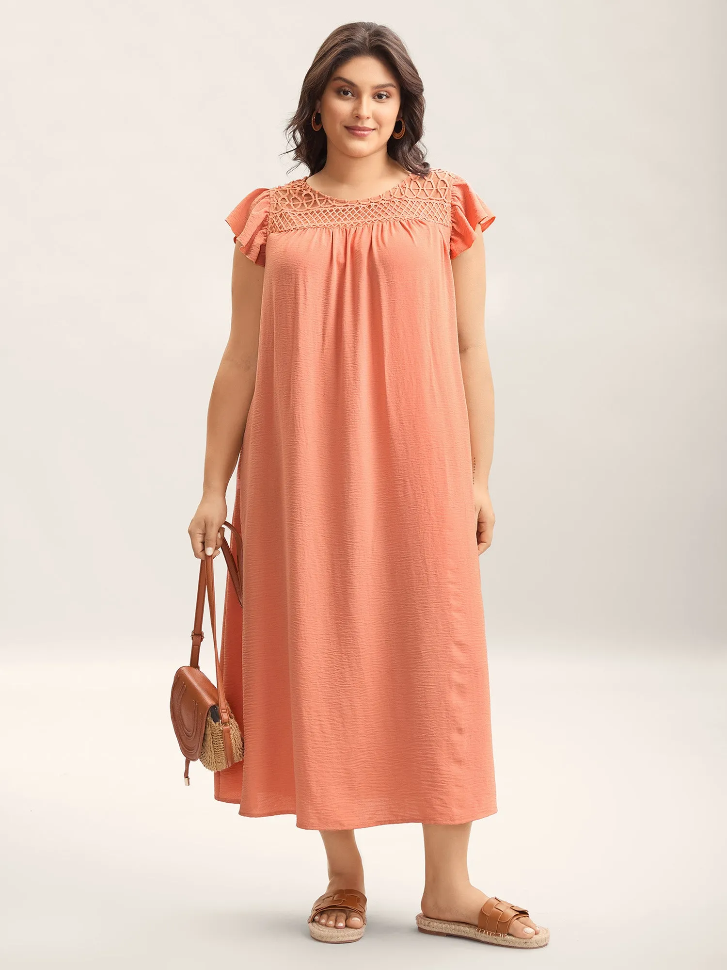 Textured Cut-Out Neck Pockets Maxi Dress sold by Bloomchic