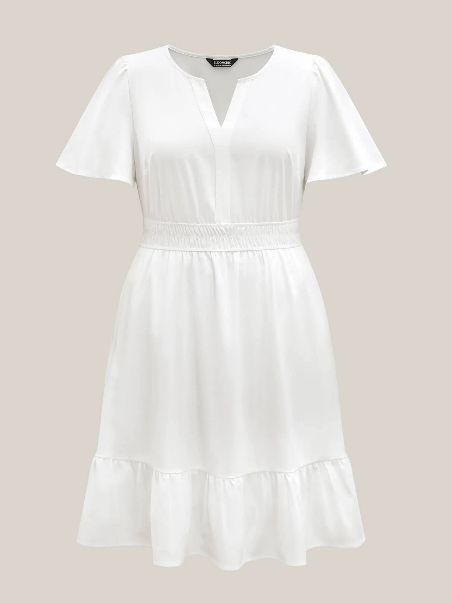 Woven Shirred Waist Split Neck Midi Dress sold by Bloomchic product image thumbnail 5