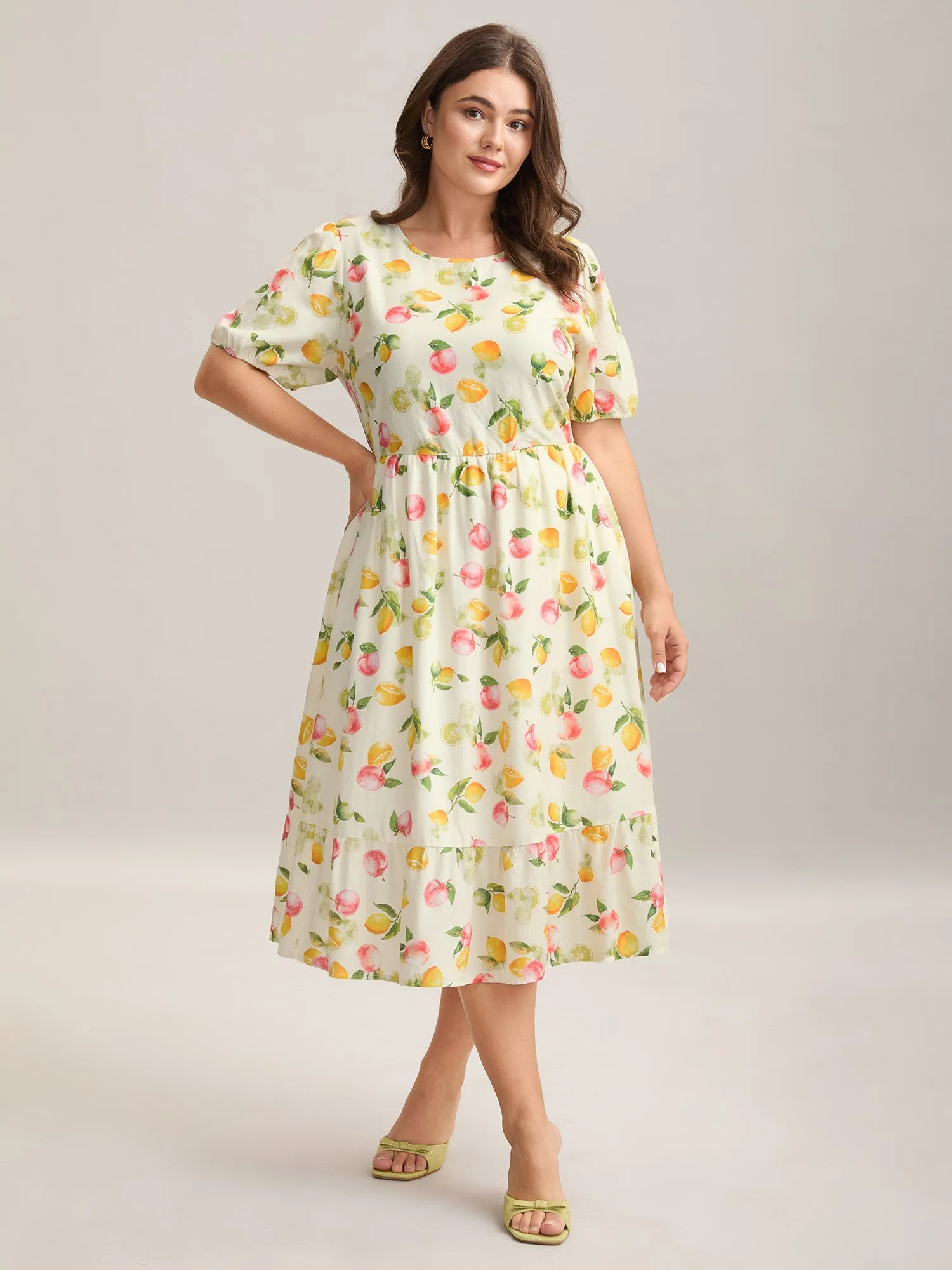 Fruity Fun Print Cut-Out Midi Dress sold by Bloomchic