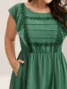 Lace Trim Pleated Ruffled Sleeve Midi Dress sold by Bloomchic
