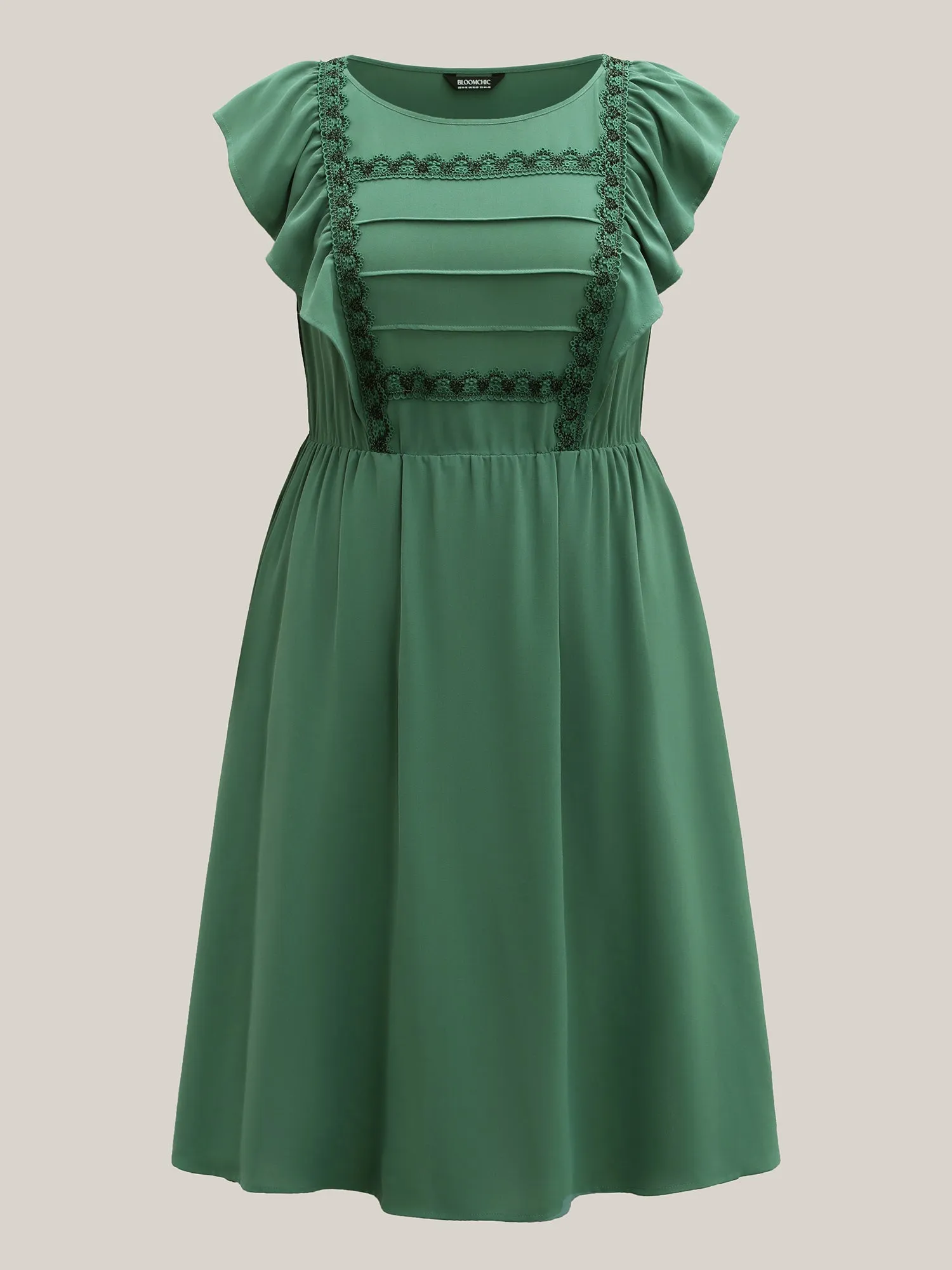 Lace Trim Pleated Ruffled Sleeve Midi Dress sold by Bloomchic product image thumbnail 5