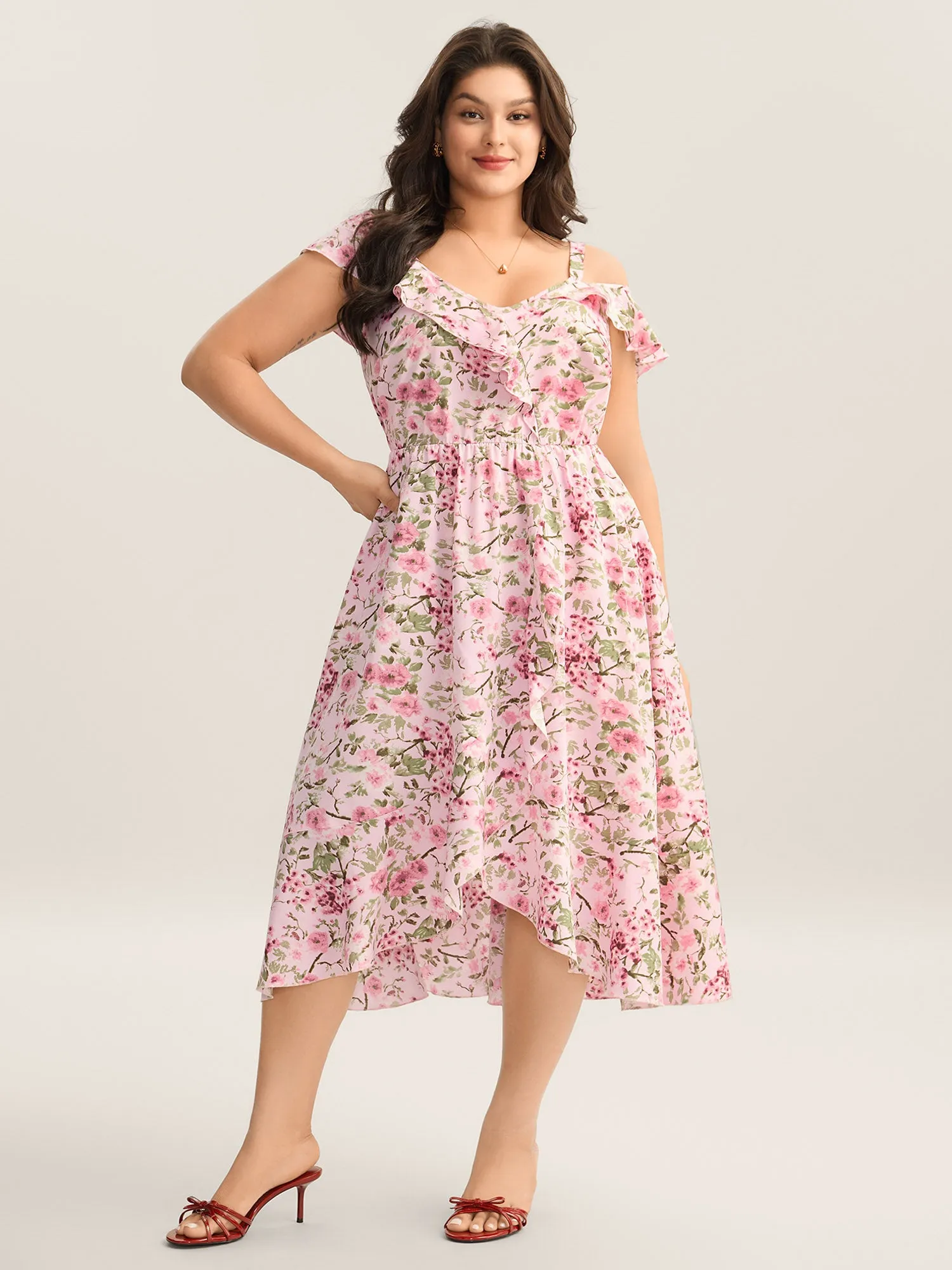 Floral Print Wrap One-Shoulder Midi Dress sold by Bloomchic product image thumbnail 2