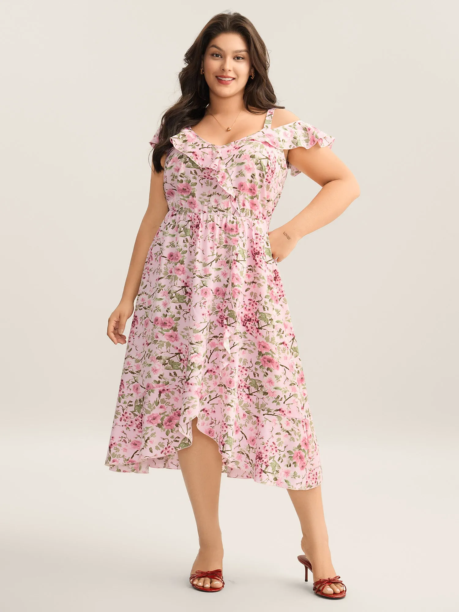 Floral Print Wrap One-Shoulder Midi Dress sold by Bloomchic product image thumbnail 3