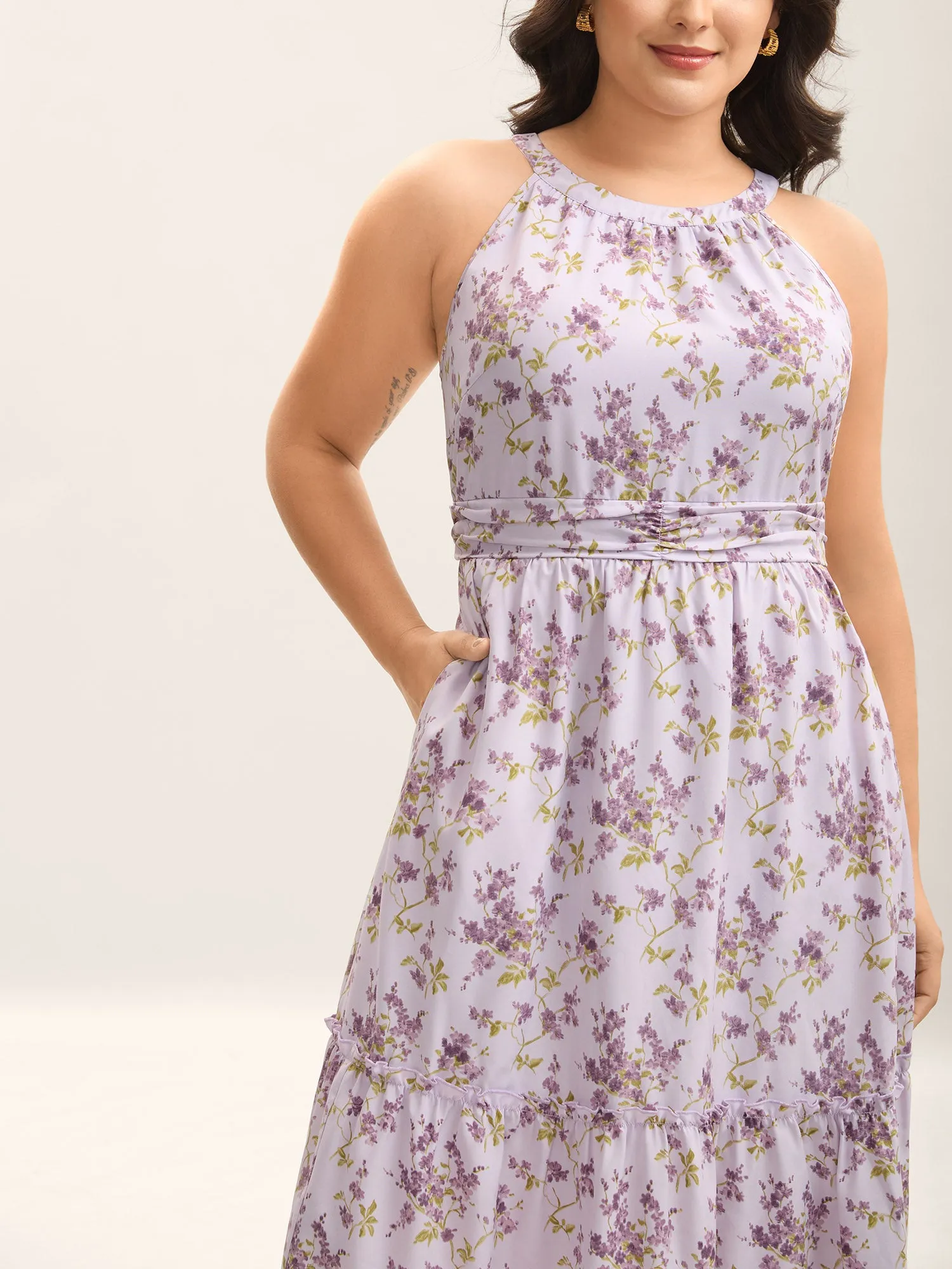 Ditsy Floral Print Pleated Tiered Maxi Dress sold by Bloomchic