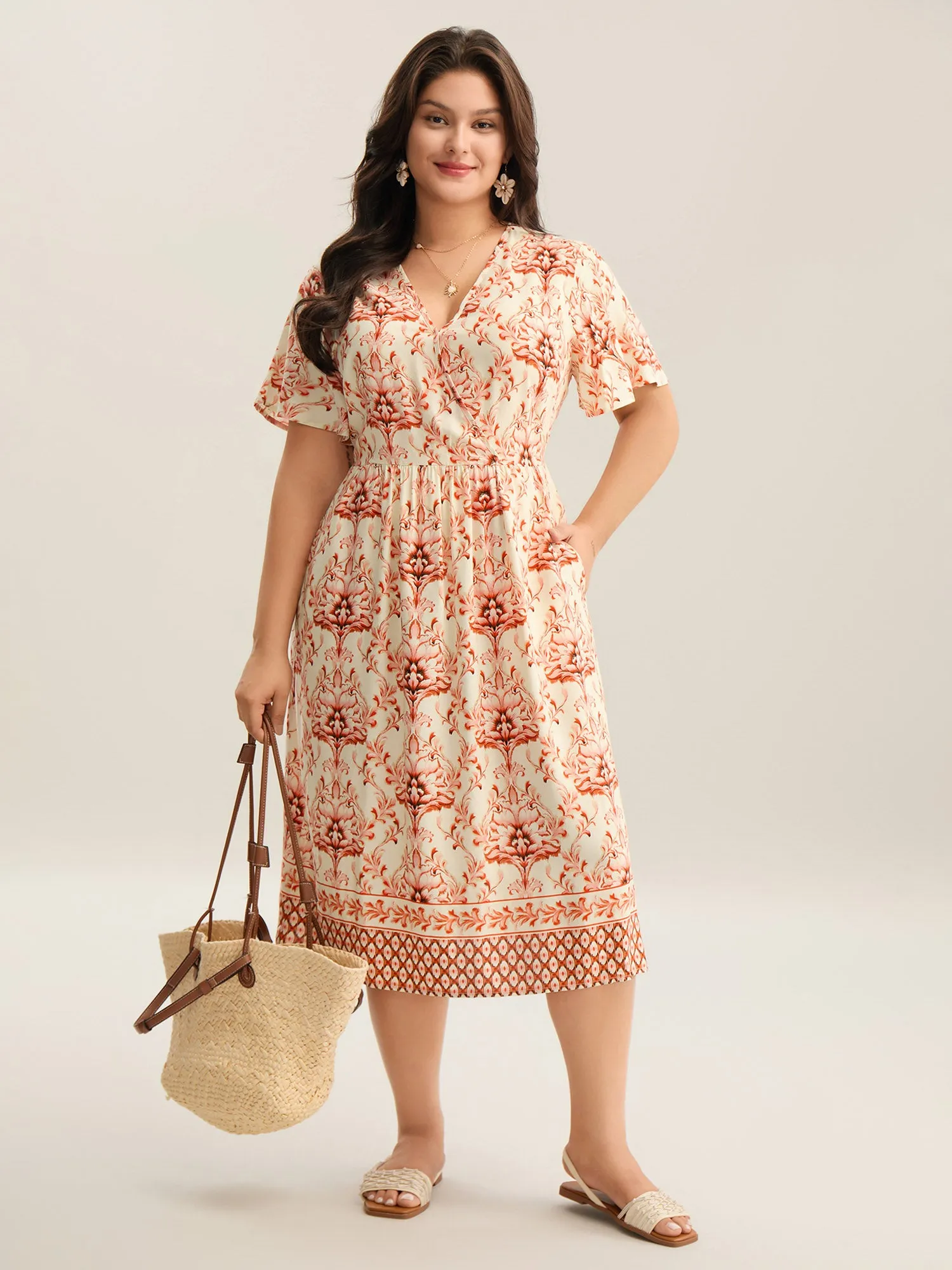 Boho Floral Print Pockets Midi Dress sold by Bloomchic product image thumbnail 3