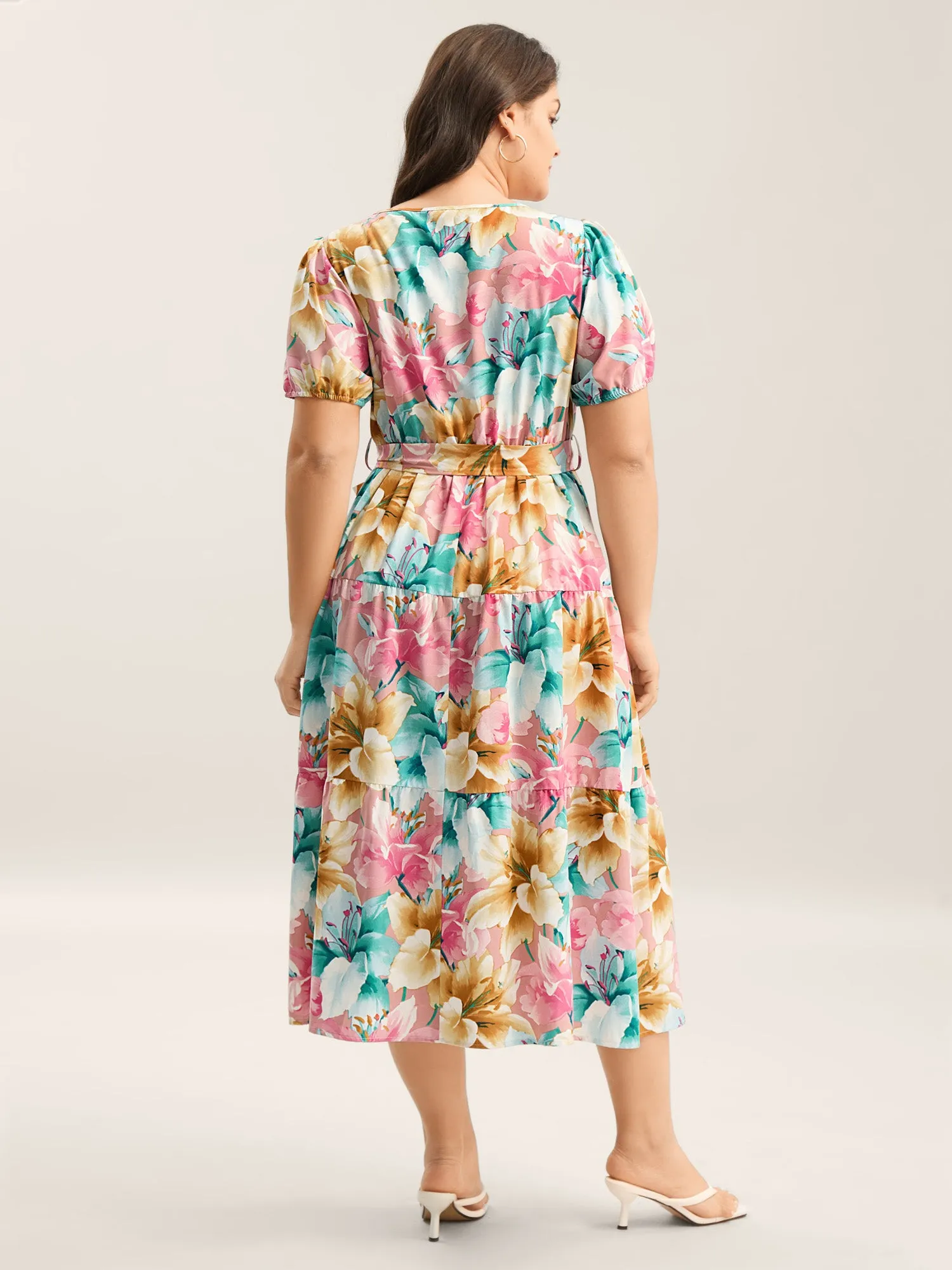 Colorful Floral Stretchy Waist Belted Dress sold by Bloomchic product image thumbnail 4