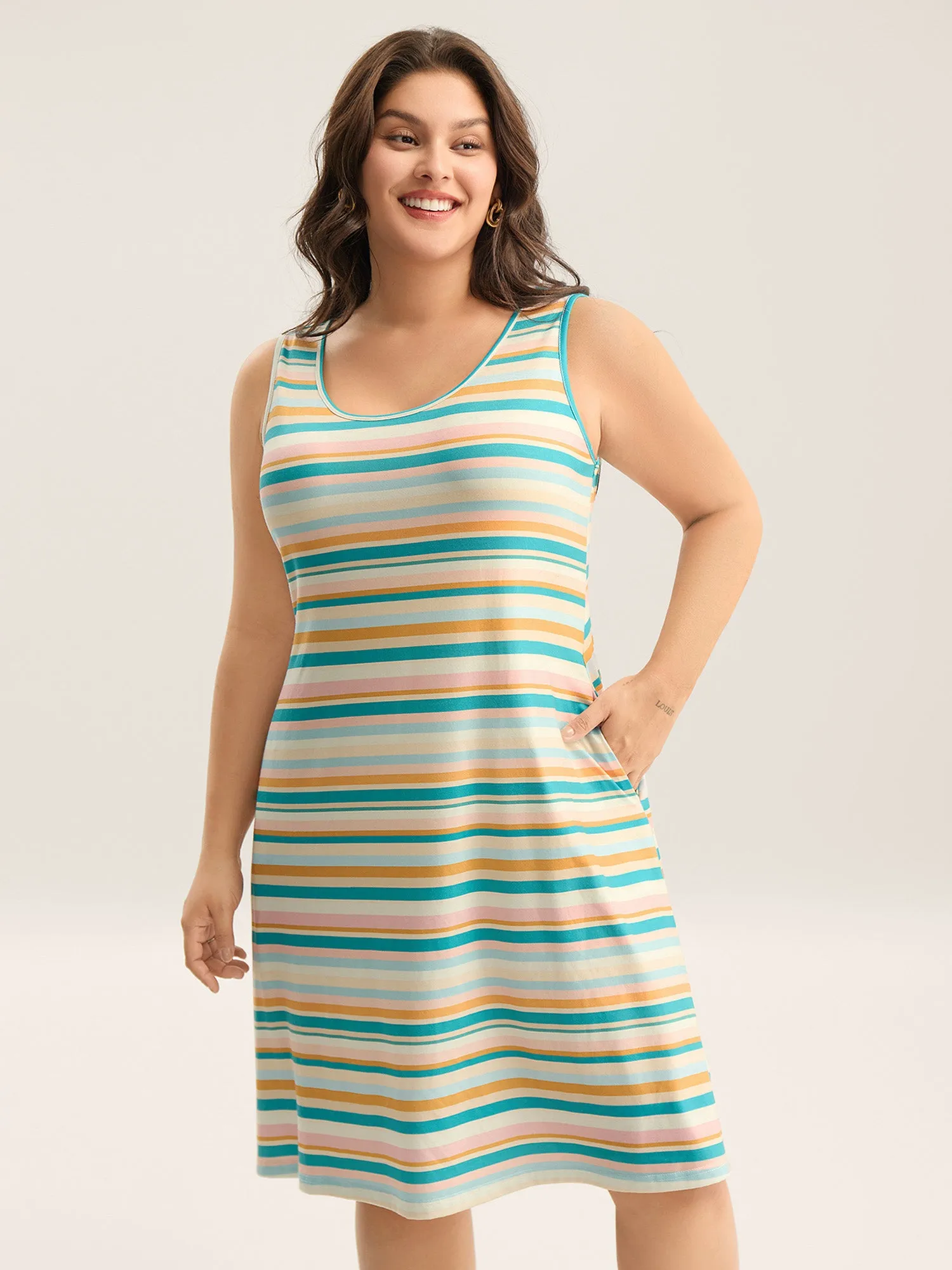 Stretchy Colorful Stripes Cami Sleep Dress sold by Bloomchic