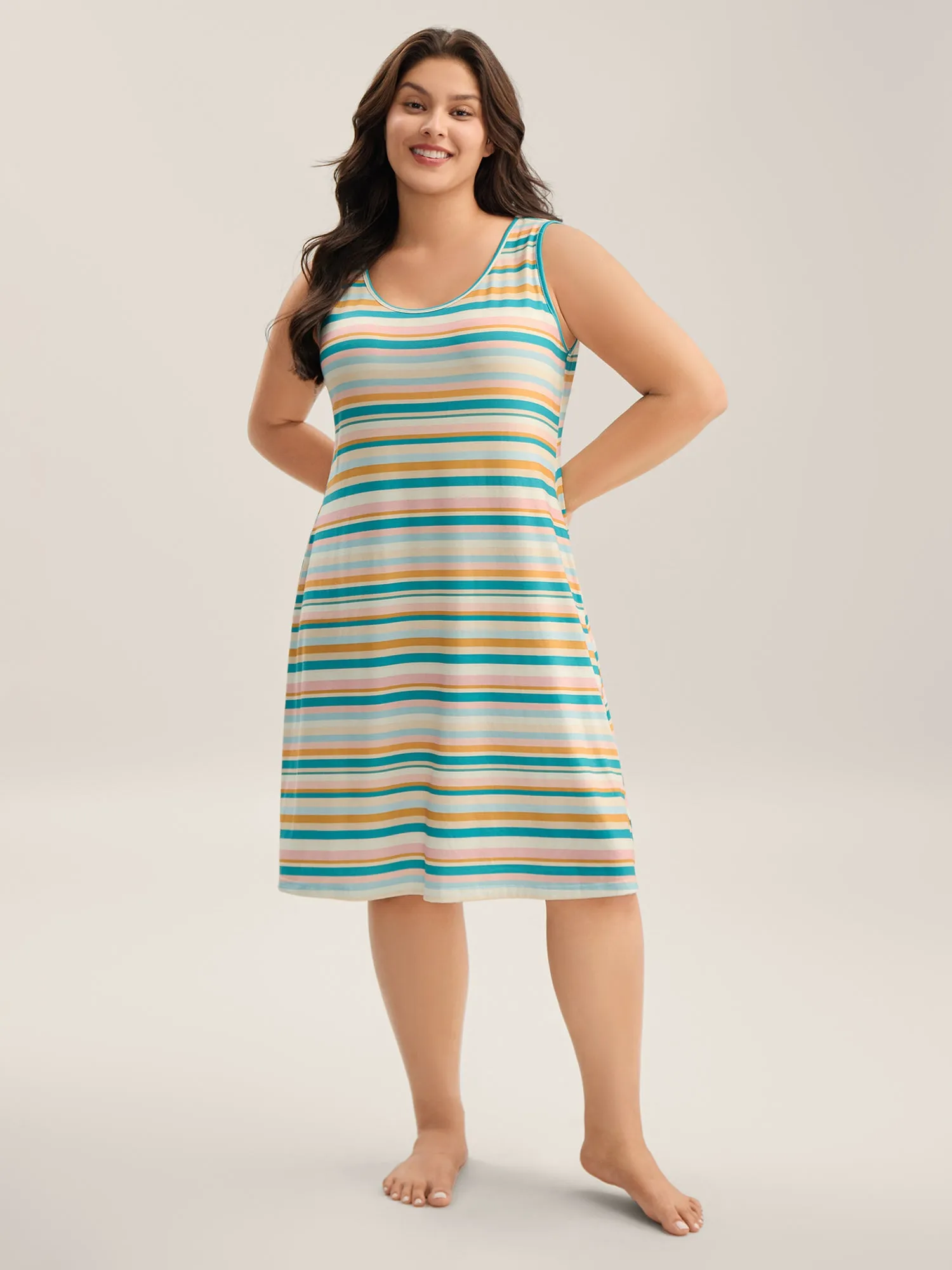 Stretchy Colorful Stripes Cami Sleep Dress sold by Bloomchic product image thumbnail 3