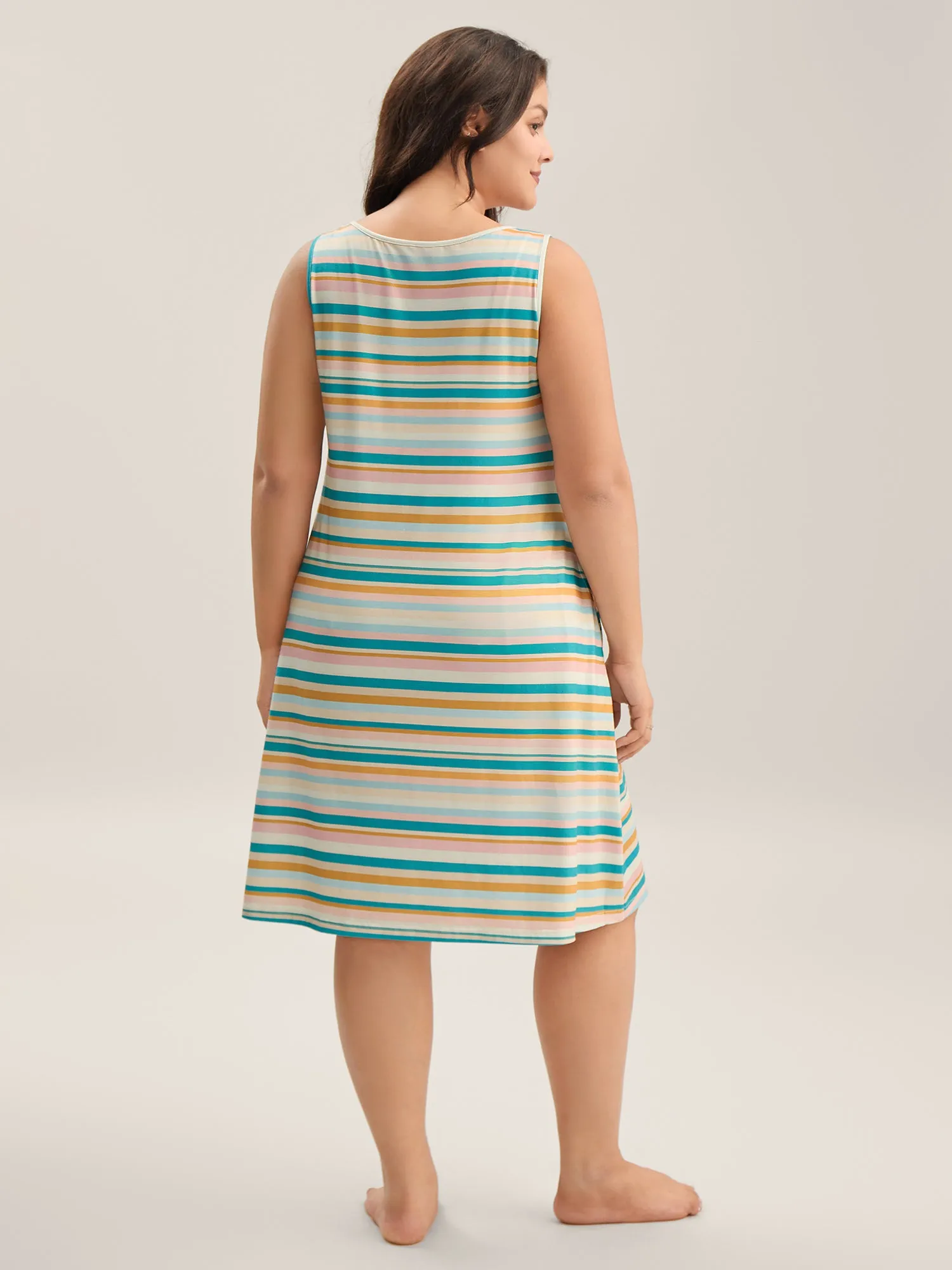 Stretchy Colorful Stripes Cami Sleep Dress sold by Bloomchic product image thumbnail 4