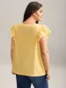Eyelet Trim Plain Flutter Sleeve Top sold by Bloomchic