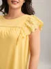 Eyelet Trim Plain Flutter Sleeve Top sold by Bloomchic