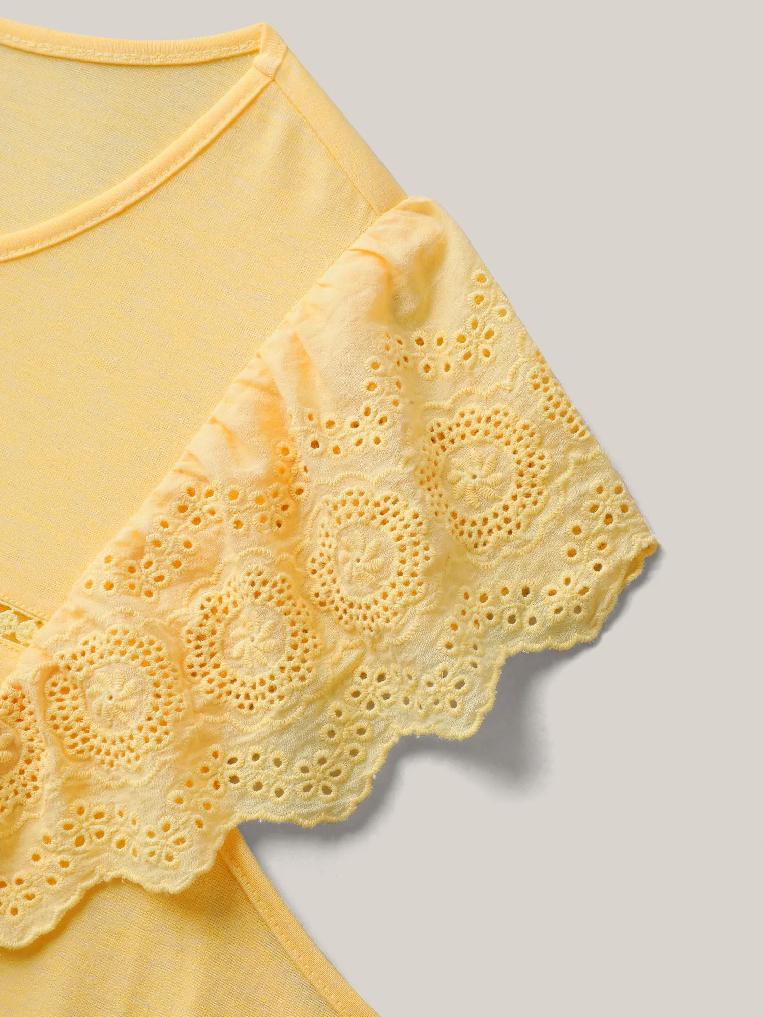 Eyelet Trim Plain Flutter Sleeve Top sold by Bloomchic product image thumbnail 5