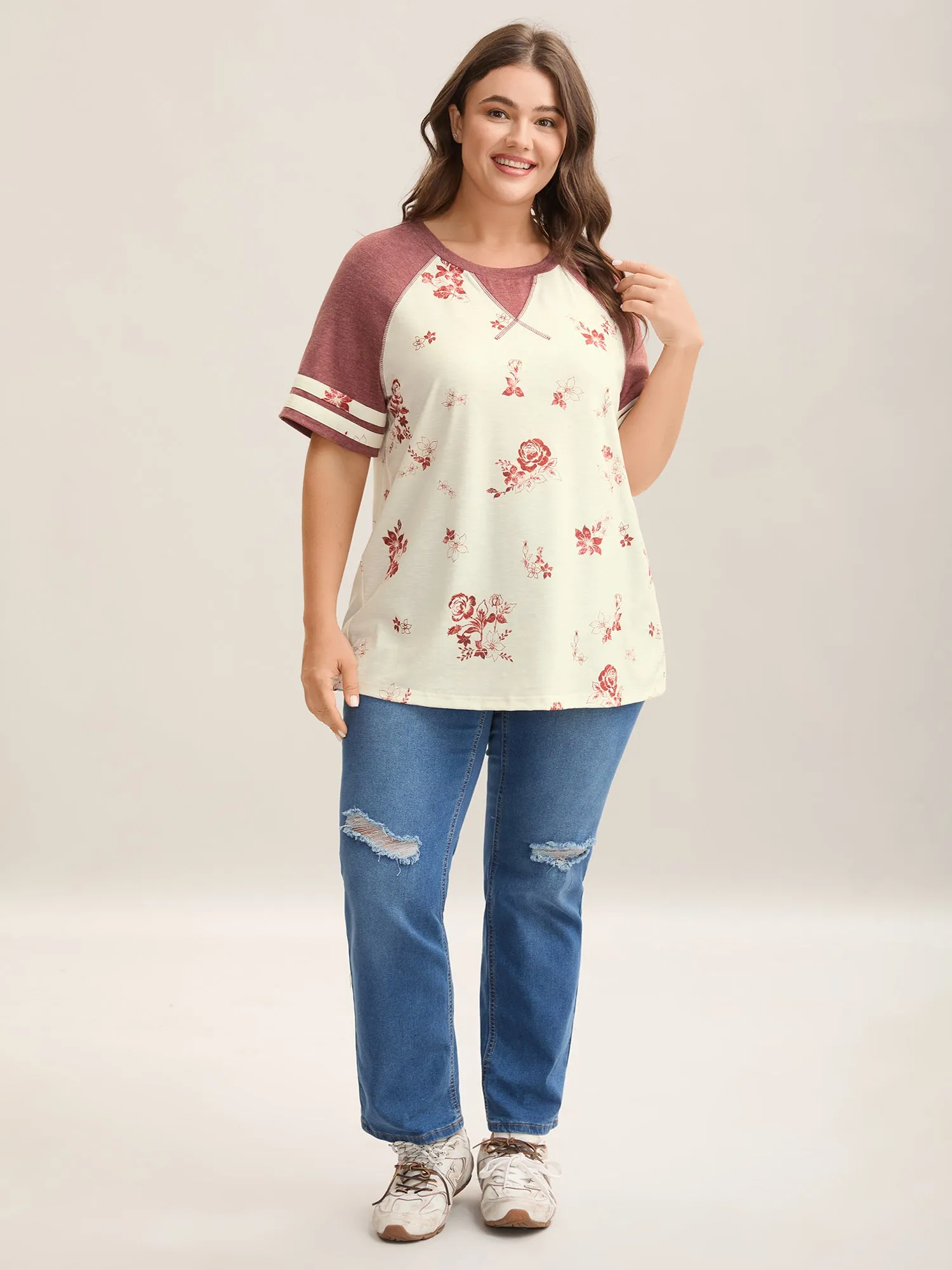 Bamboo Stretchy Color Contrast Printed T-Shirt sold by Bloomchic product image thumbnail 3