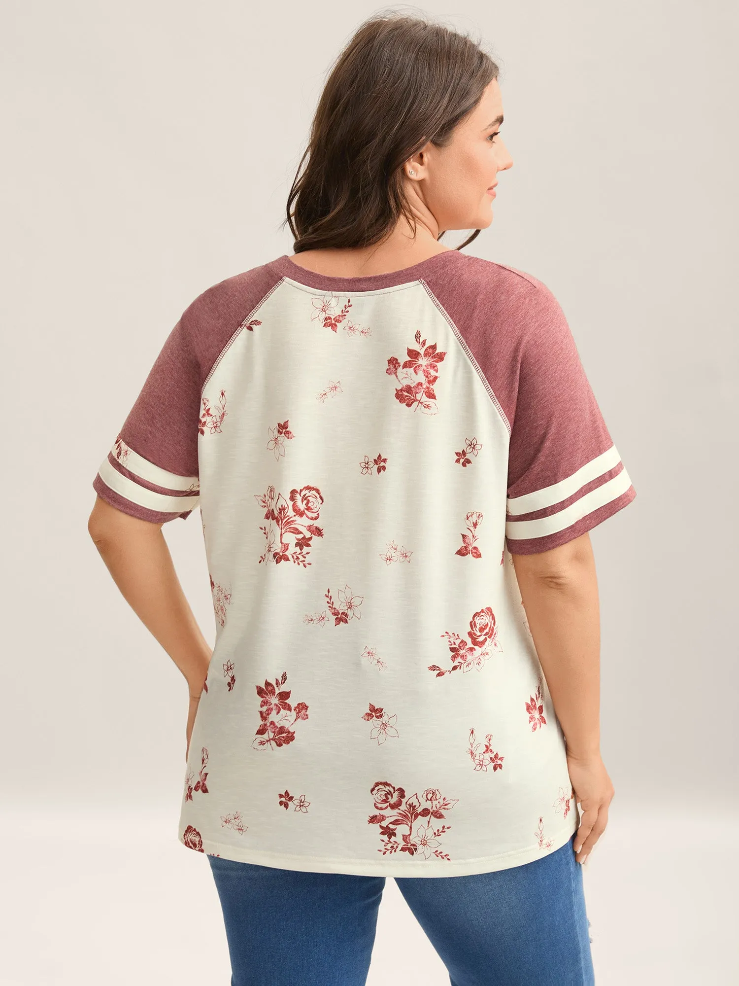 Bamboo Stretchy Color Contrast Printed T-Shirt sold by Bloomchic product image thumbnail 2