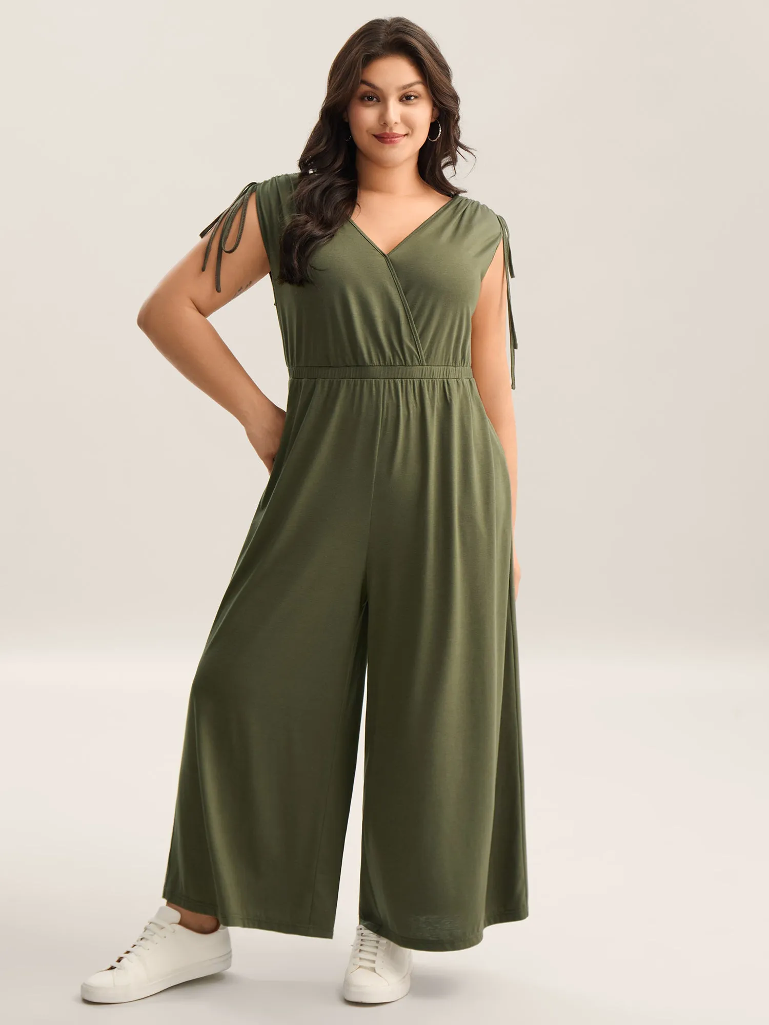 Drawstring Shoulder Plain Straight-Leg Jumpsuit sold by Bloomchic