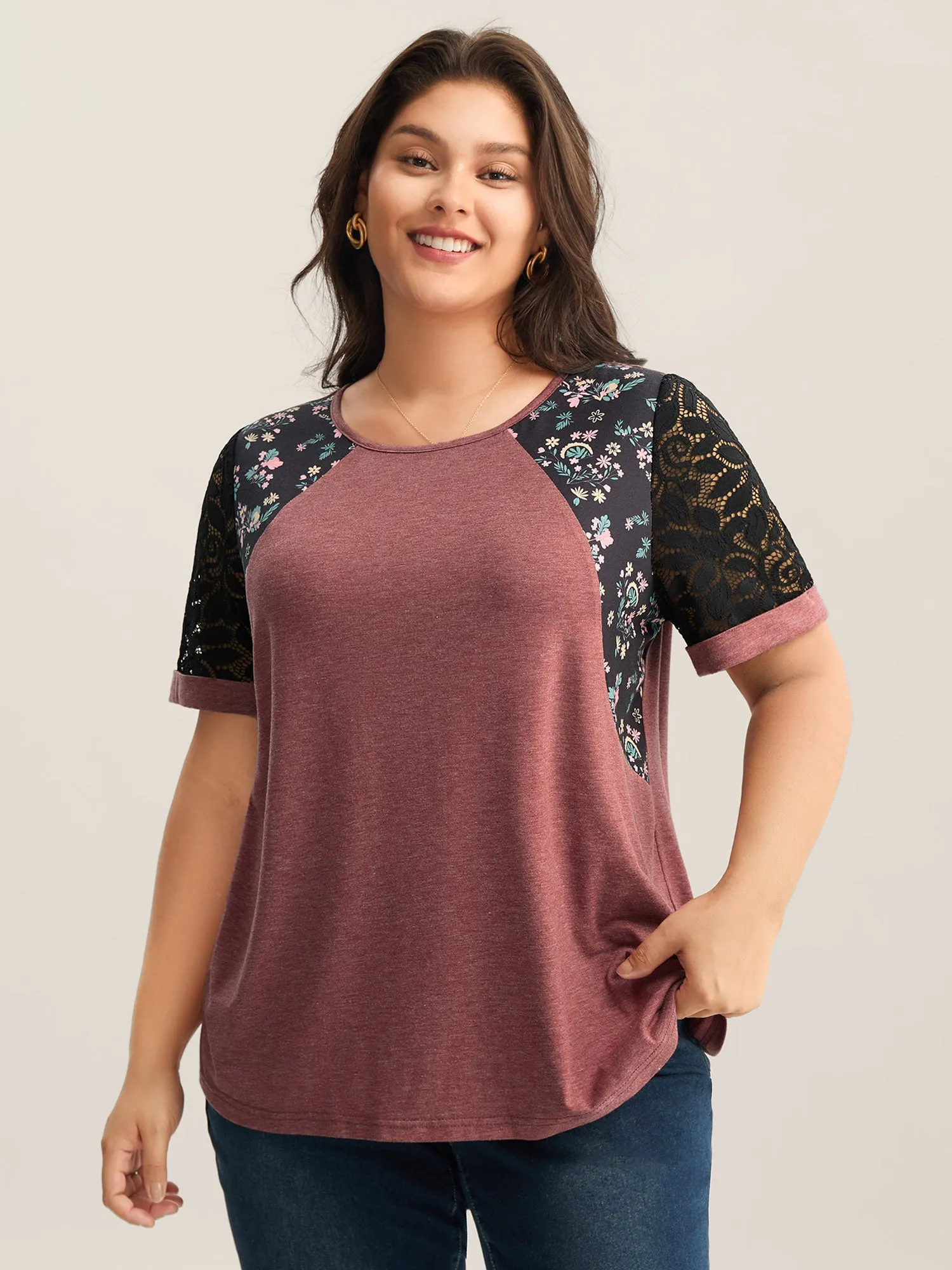 Mixed Print Sheer Raglan Sleeve Top sold by Bloomchic